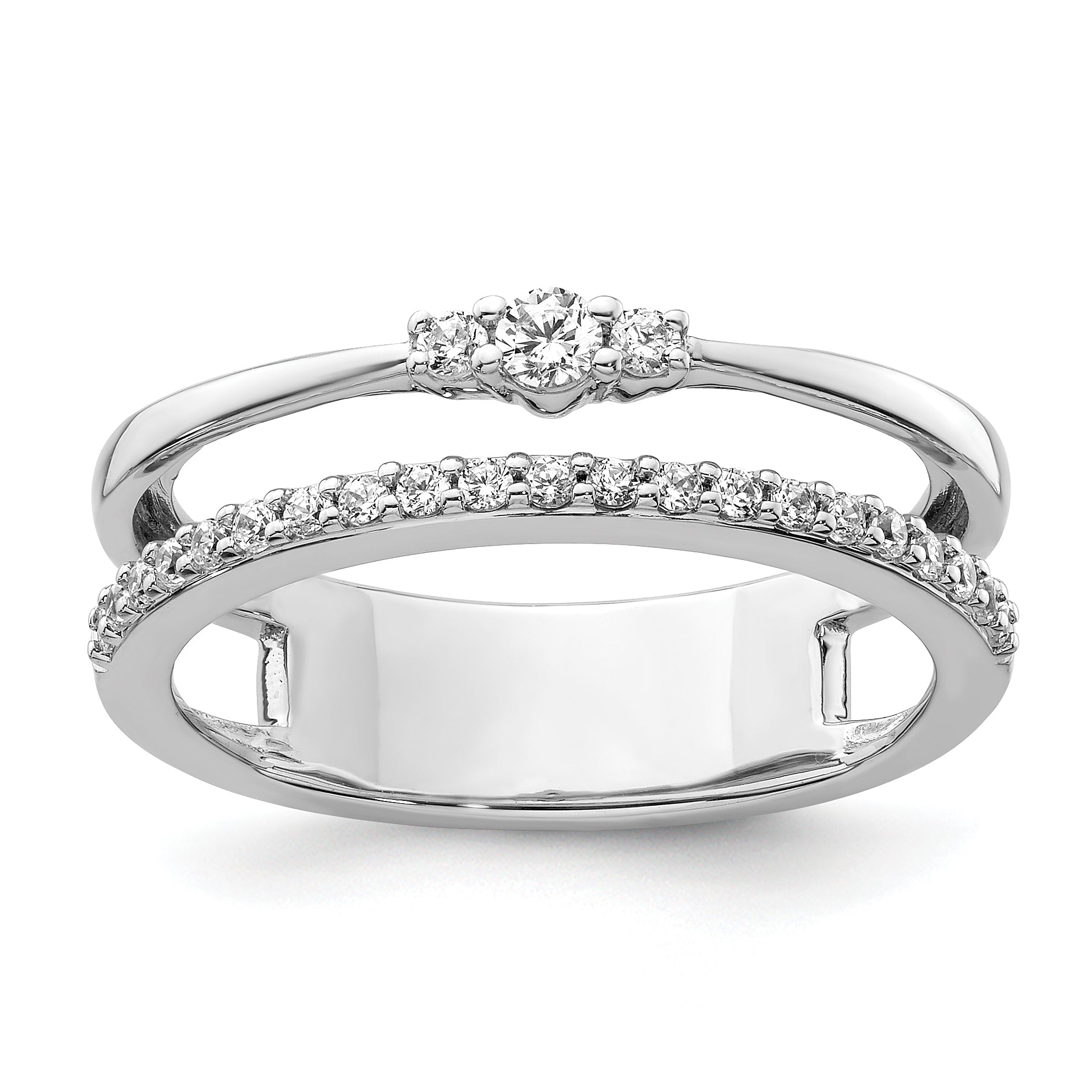 14K White Gold Polished Diamond Double Band Fashion Ring