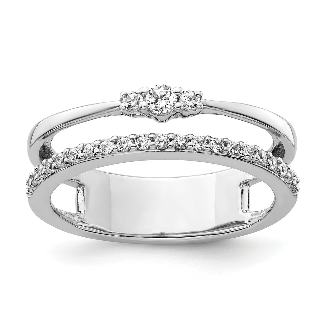 14K White Gold Polished Diamond Double Band Fashion Ring
