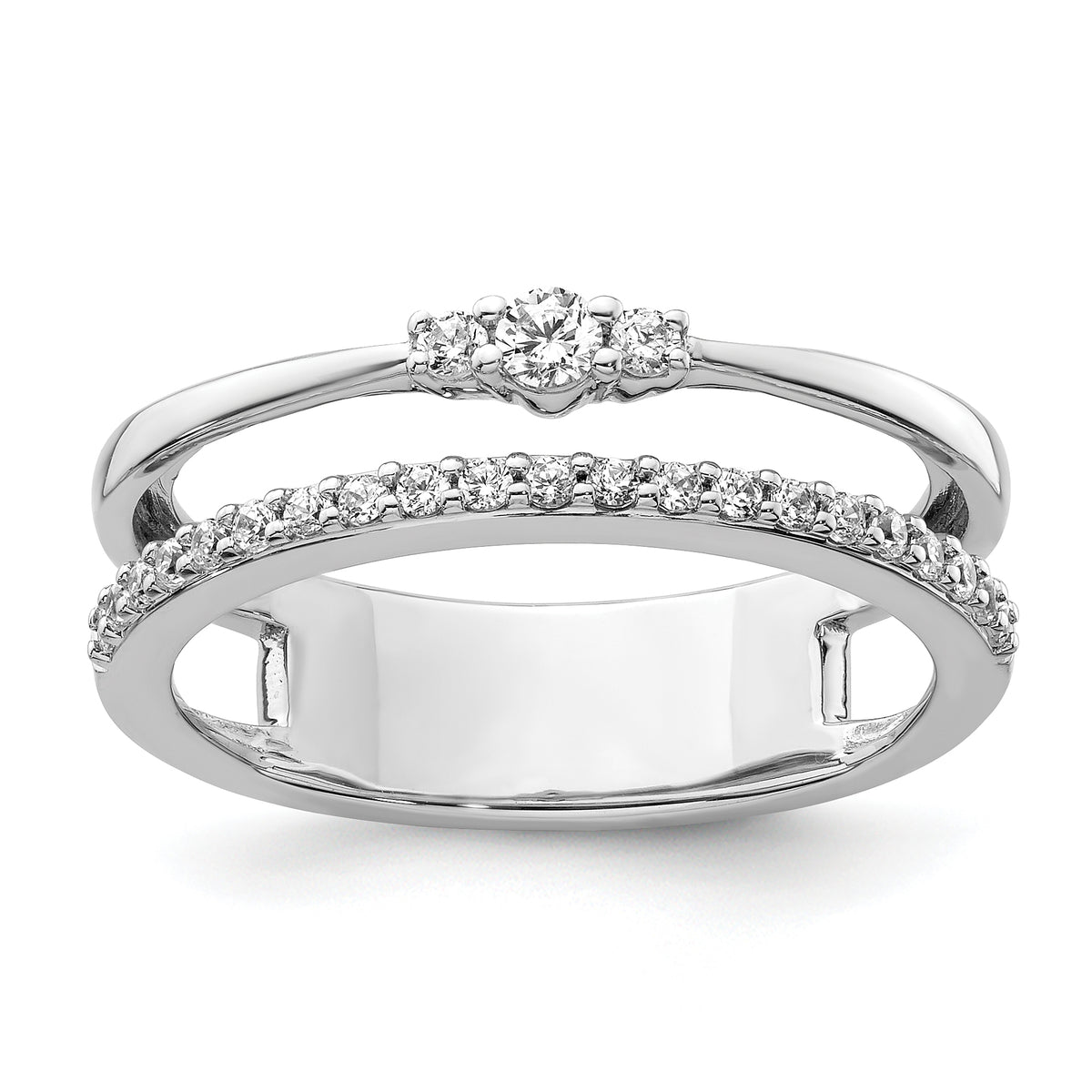 14K White Gold Polished Diamond Double Band Fashion Ring