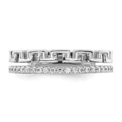 14K White Gold Polished Diamond Double Band Fashion Ring