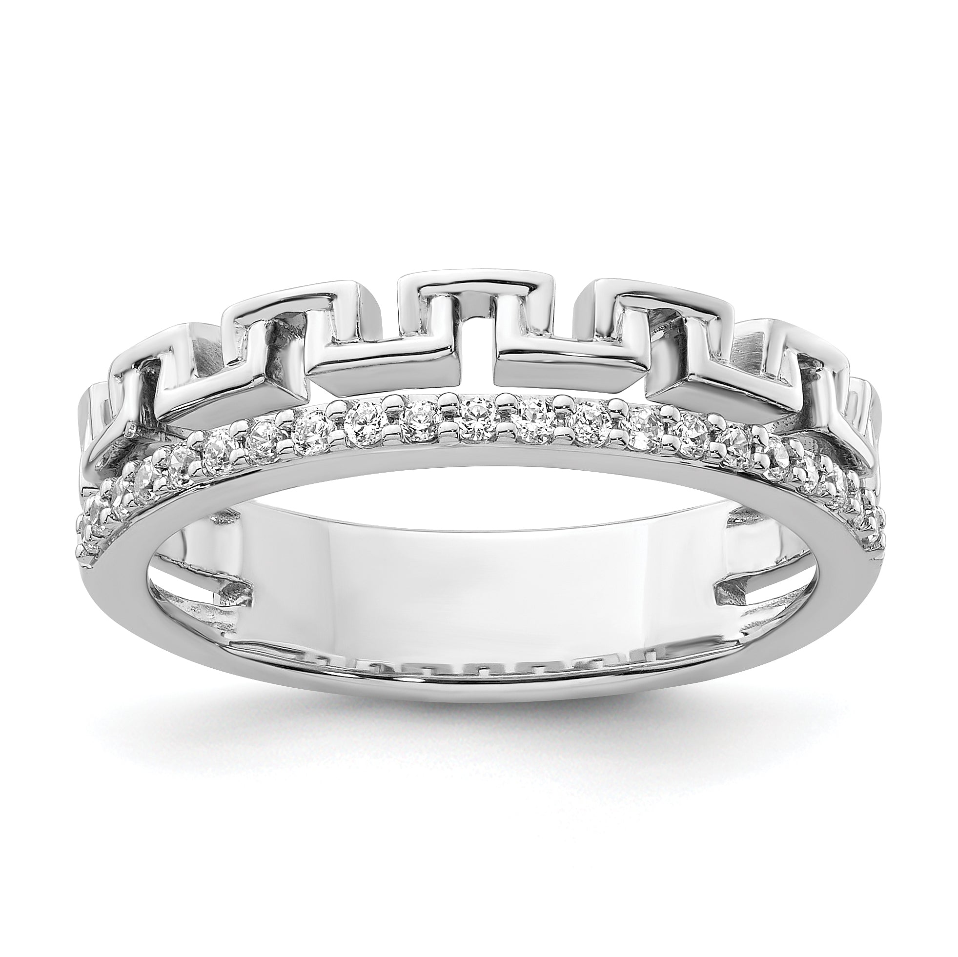 14K White Gold Polished Diamond Double Band Fashion Ring