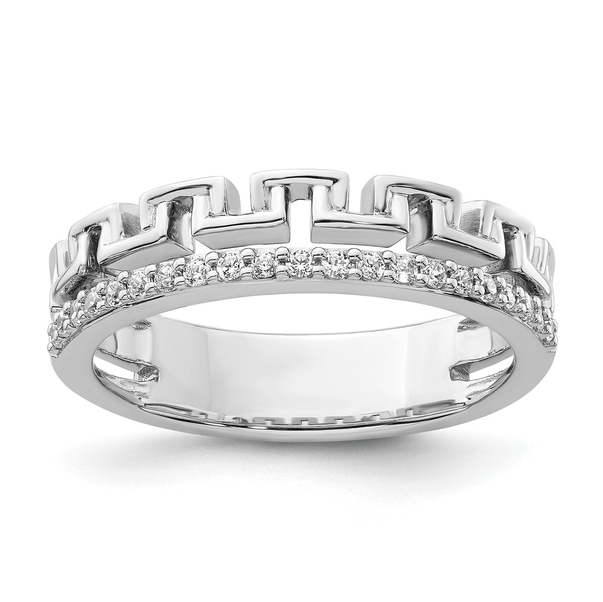 14K White Gold Polished Diamond Double Band Fashion Ring