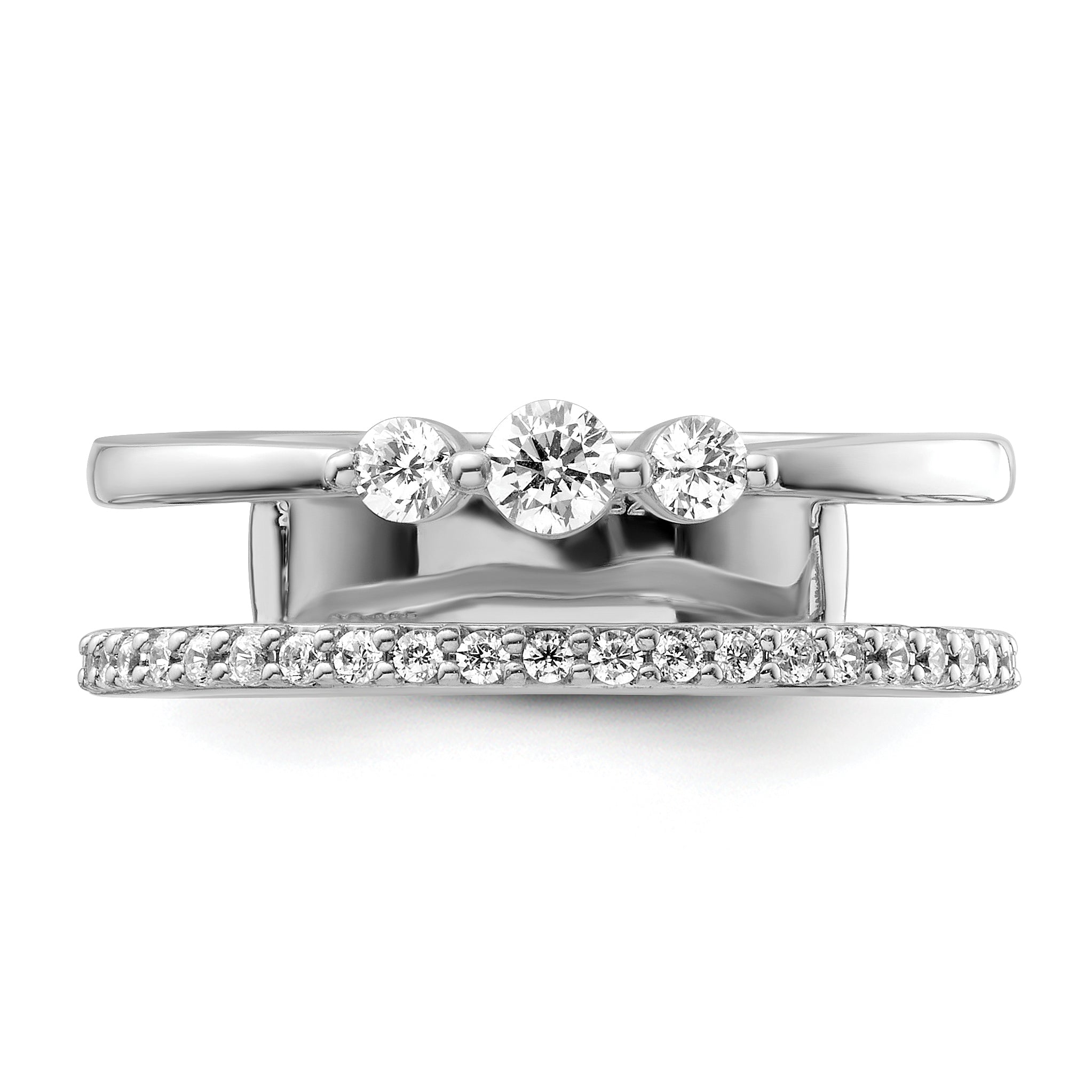 14K White Gold Polished Diamond Double Band Fashion Ring