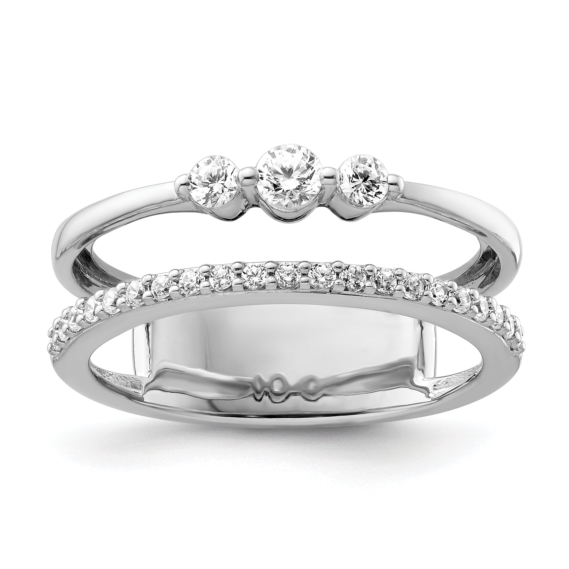14K White Gold Polished Diamond Double Band Fashion Ring
