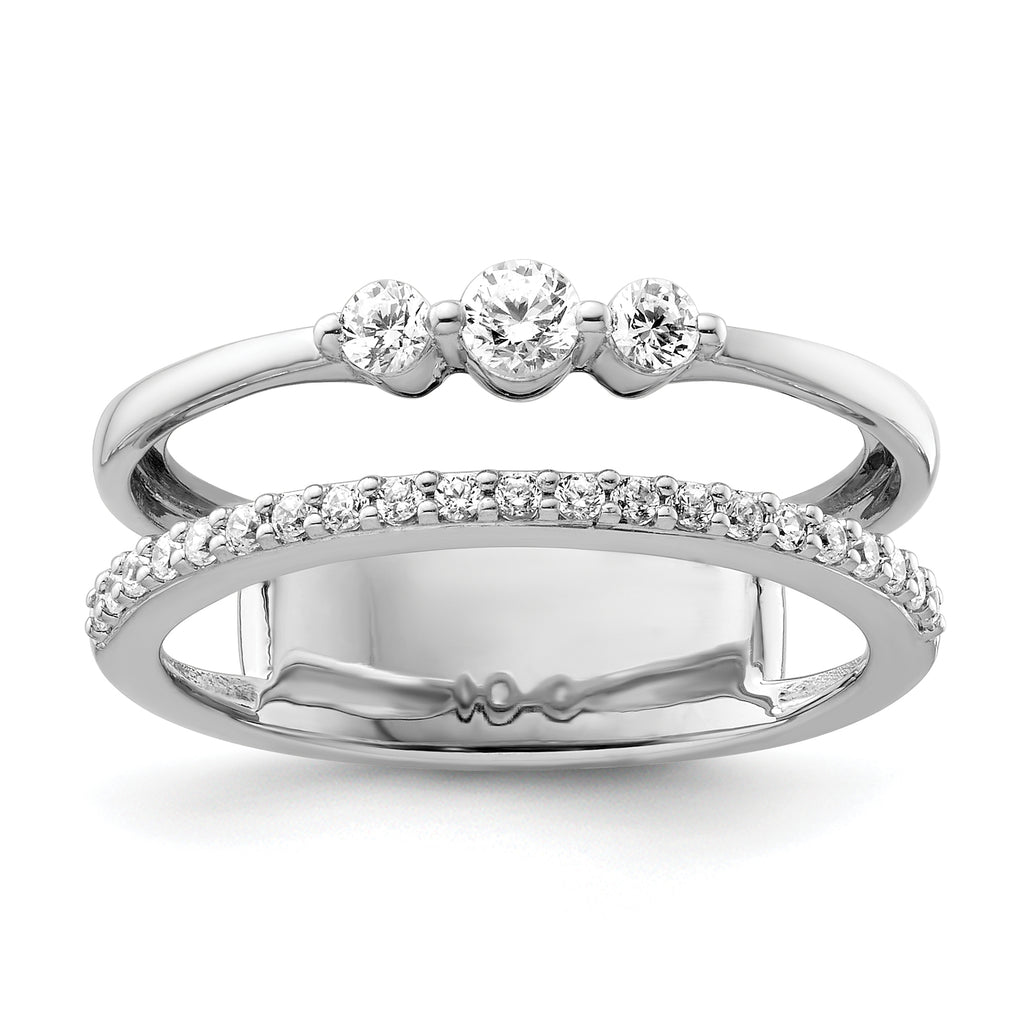 14K White Gold Polished Diamond Double Band Fashion Ring