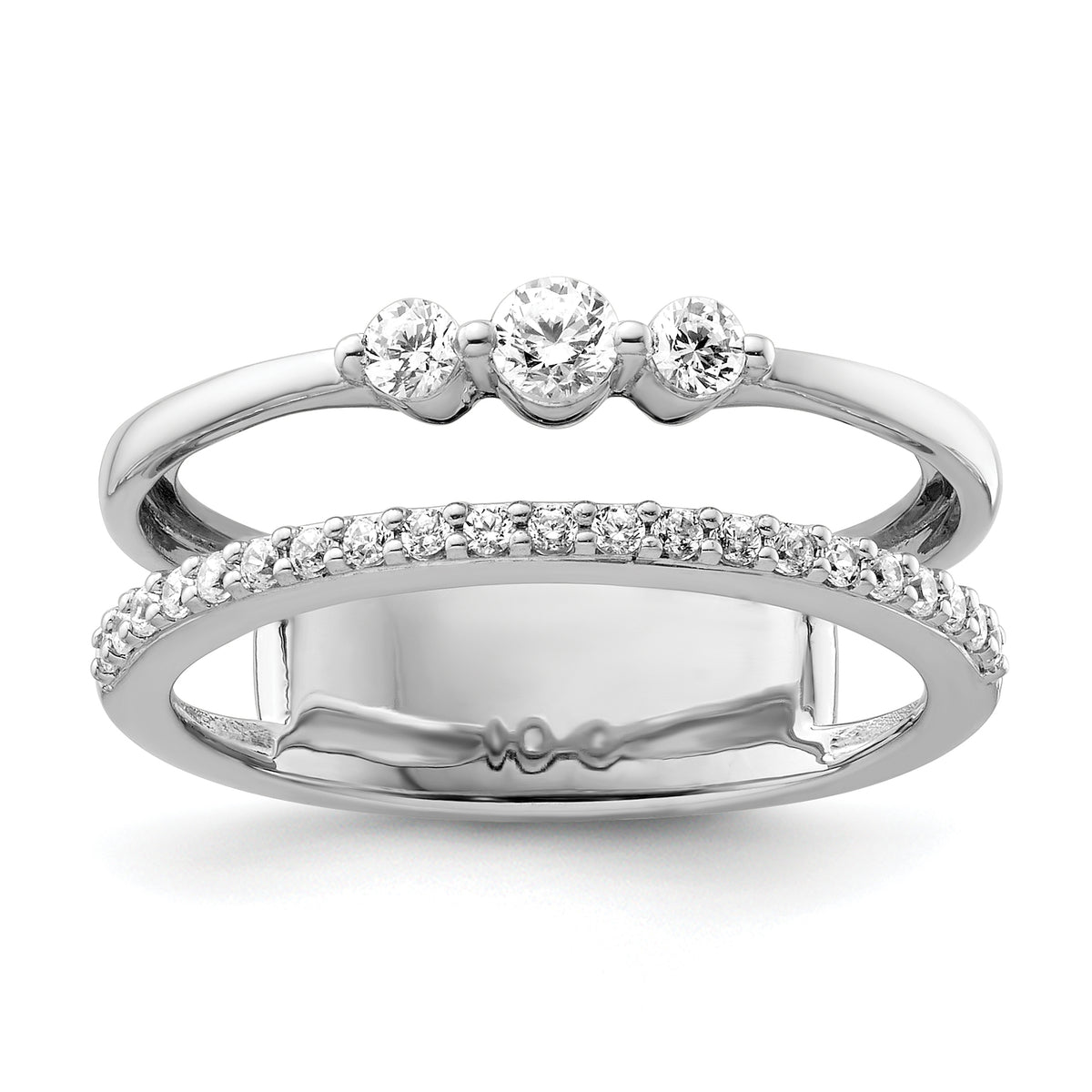 14K White Gold Polished Diamond Double Band Fashion Ring