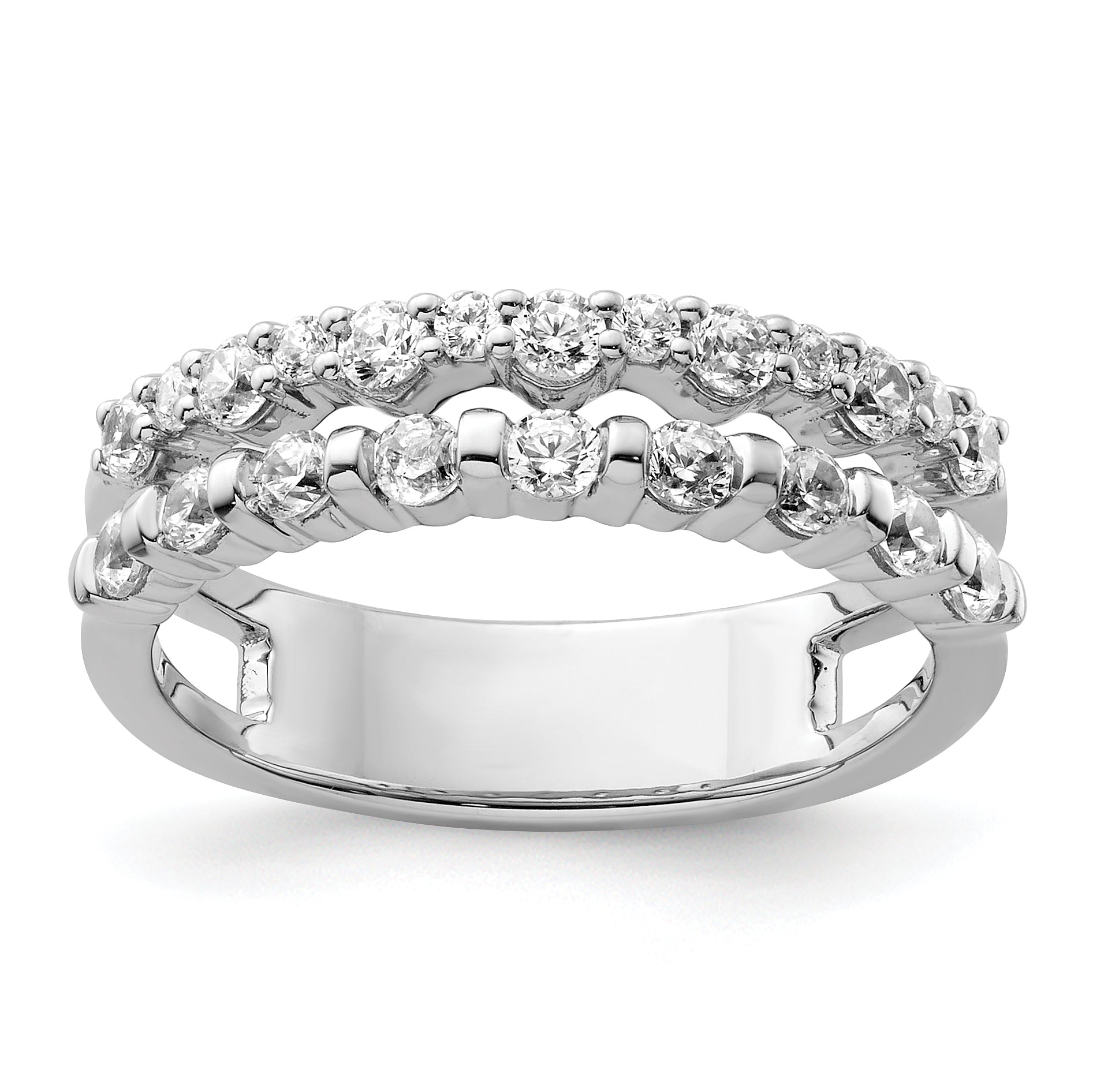14K White Gold Polished Diamond Double Band Fashion Ring