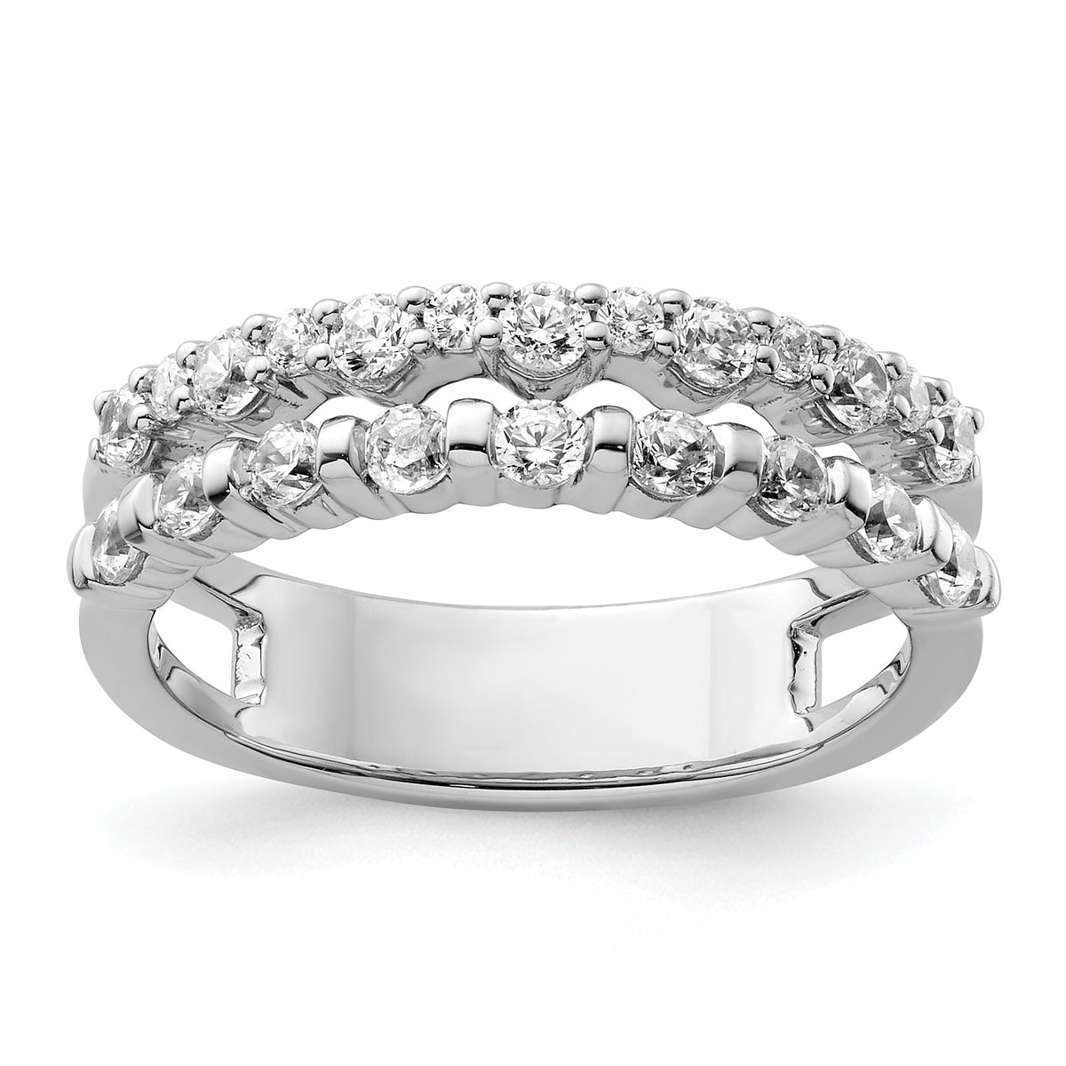 14K White Gold Polished Diamond Double Band Fashion Ring