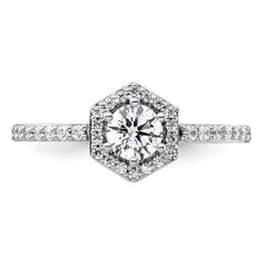 14k White Gold 5/8 carat Lab Grown Diamond VS/SI+ G+ Round Complete Geometric Halo Engagement Ring