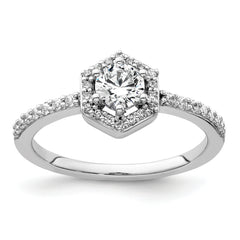 14k White Gold 5/8 carat Lab Grown Diamond VS/SI+ G+ Round Complete Geometric Halo Engagement Ring