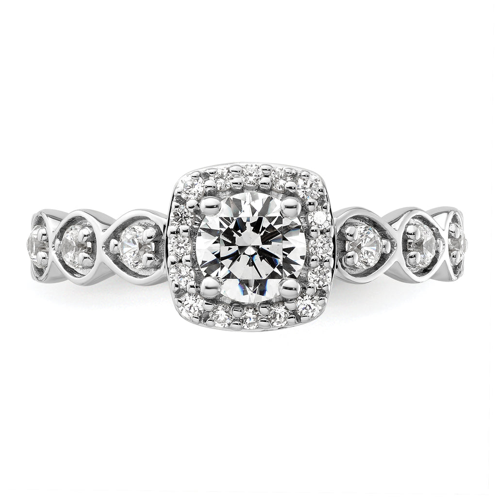 14k White Gold 7/8 carat Lab Grown Diamond VS/SI+ G+ Round Complete Halo Engagement Ring