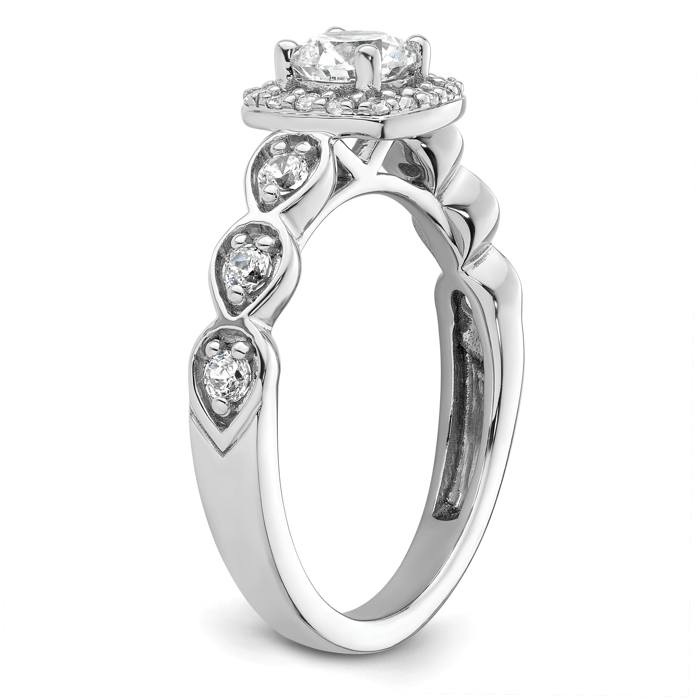14k White Gold 7/8 carat Lab Grown Diamond VS/SI+ G+ Round Complete Halo Engagement Ring