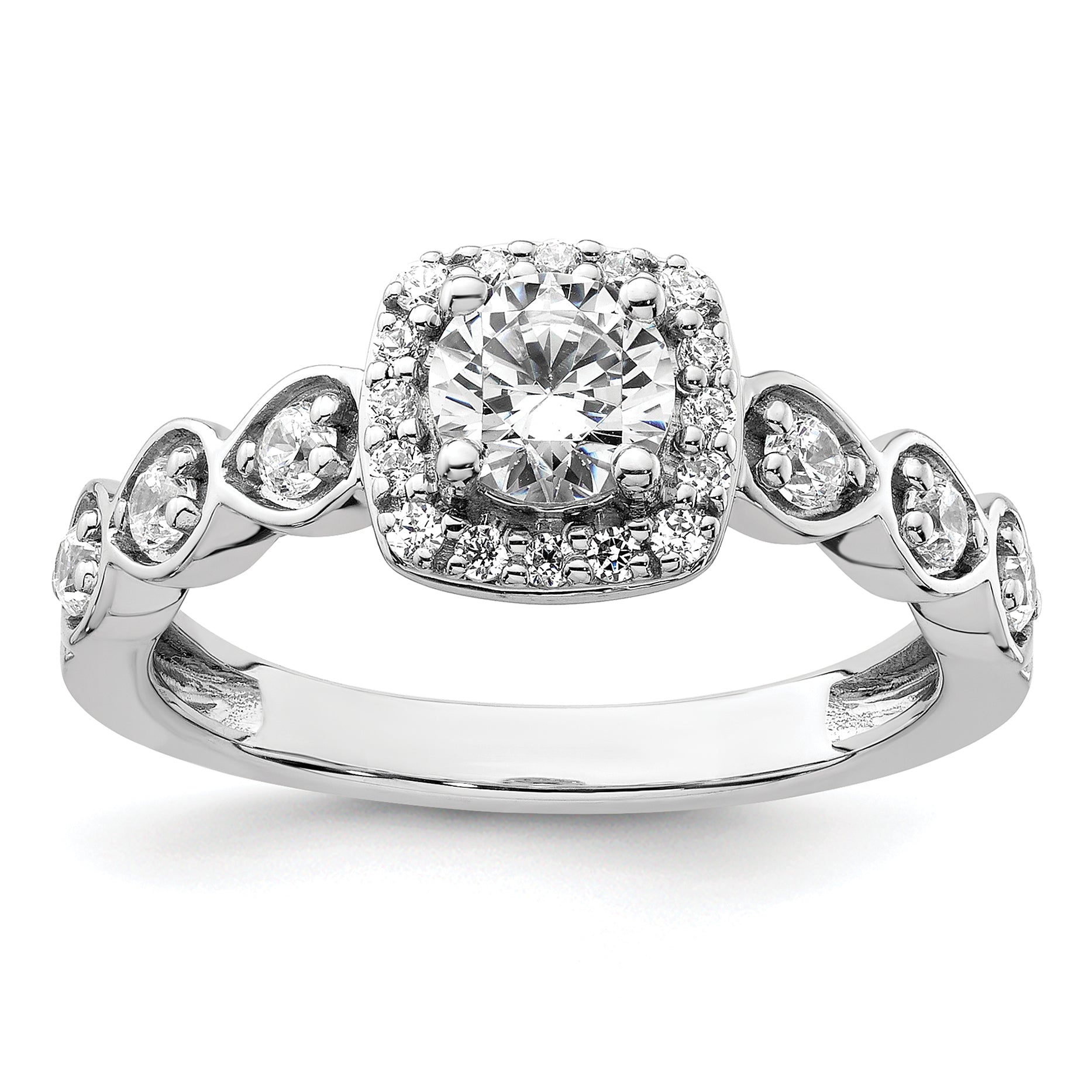 14k White Gold 7/8 carat Lab Grown Diamond VS/SI+ G+ Round Complete Halo Engagement Ring Main image