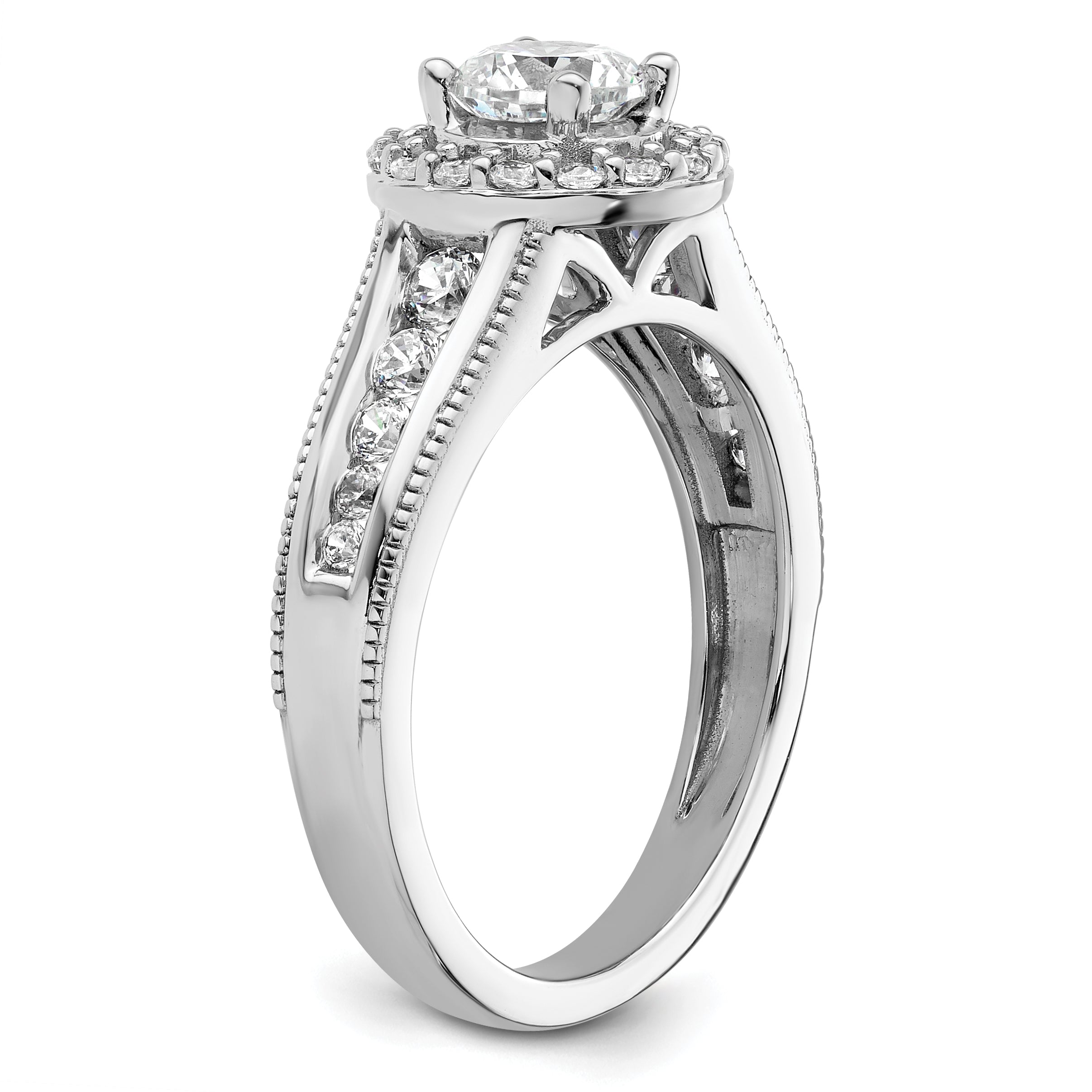 14k White Gold 1 carat Lab Grown Diamond VS/SI+ G+ Round Complete Halo Engagement Ring