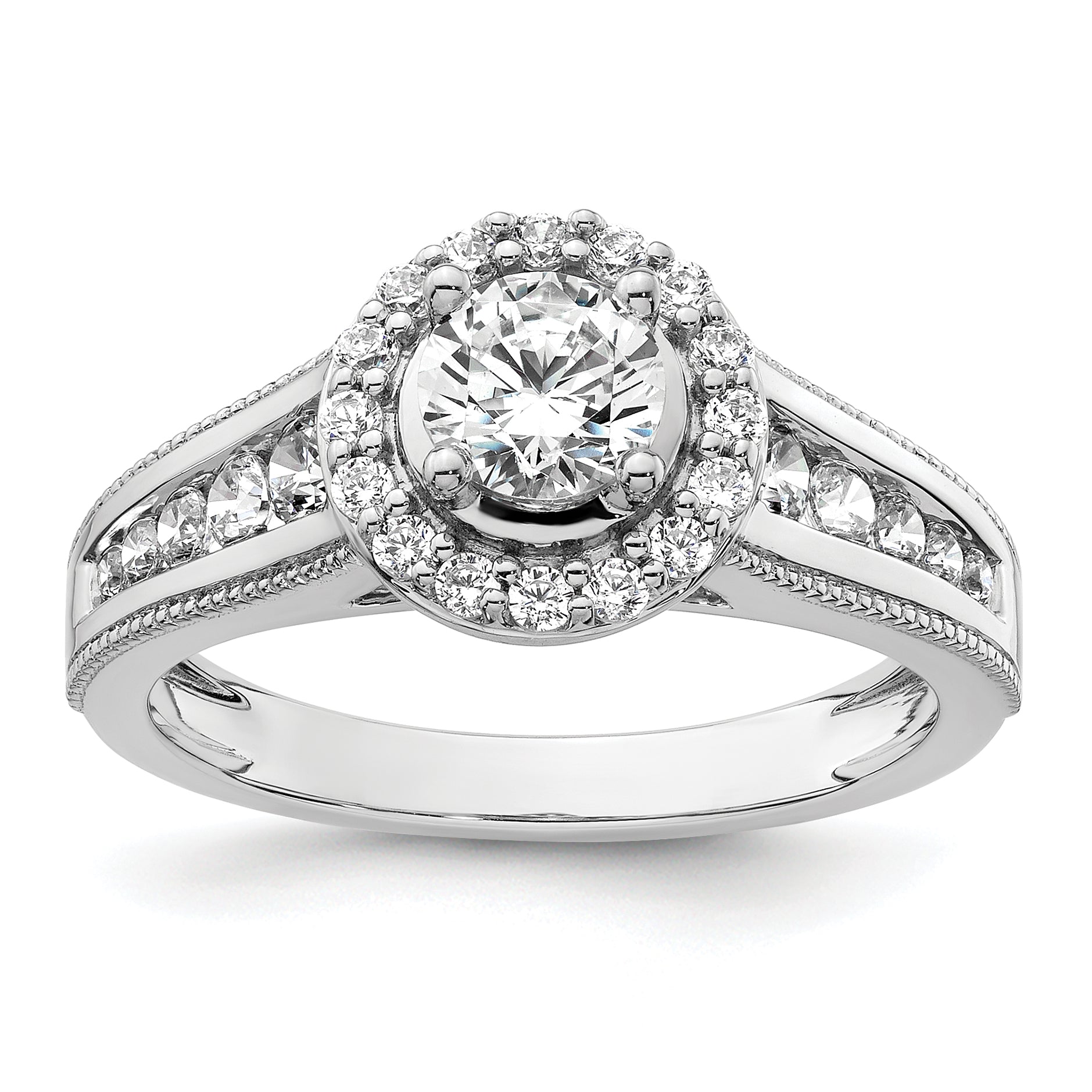 14k White Gold 1 carat Lab Grown Diamond VS/SI+ G+ Round Complete Halo Engagement Ring Main image