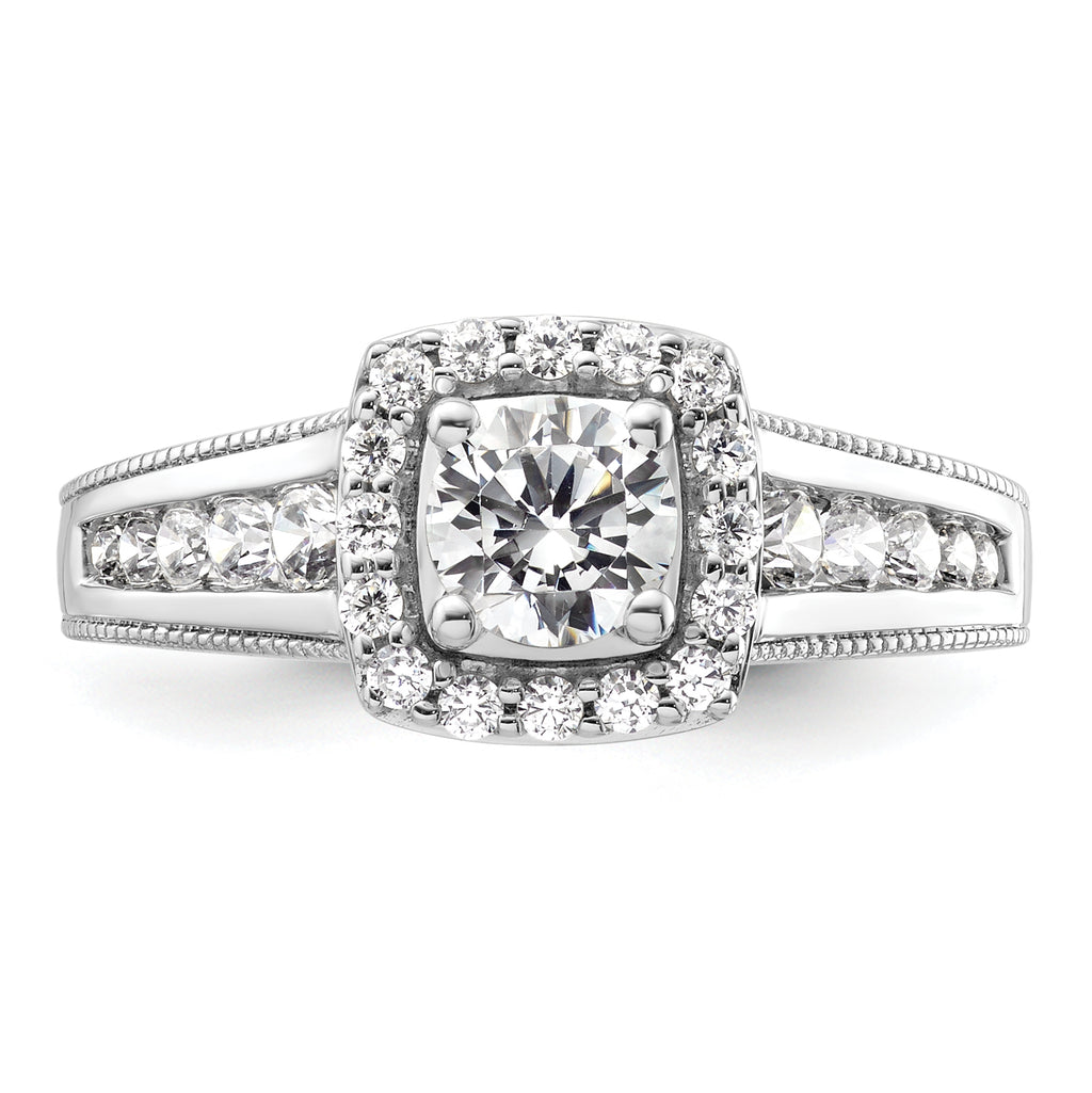 14k White Gold 1 carat Lab Grown Diamond VS/SI+ G+ Round Complete Halo Engagement Ring
