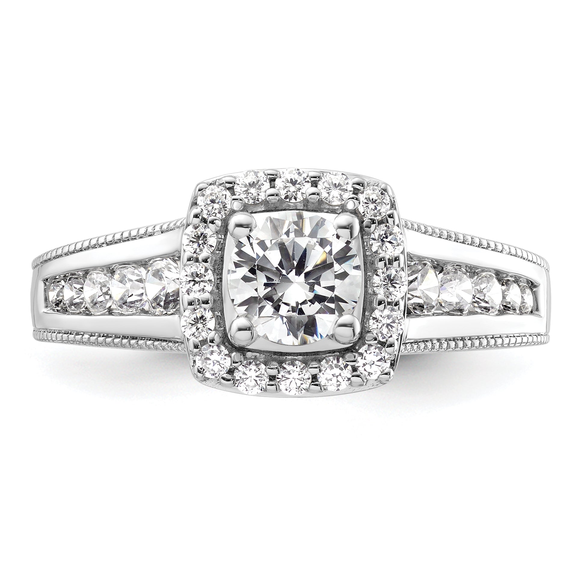 14k White Gold 1 carat Lab Grown Diamond VS/SI+ G+ Round Complete Halo Engagement Ring