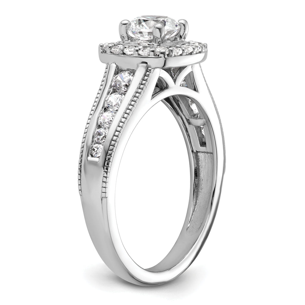14k White Gold 1 carat Lab Grown Diamond VS/SI+ G+ Round Complete Halo Engagement Ring