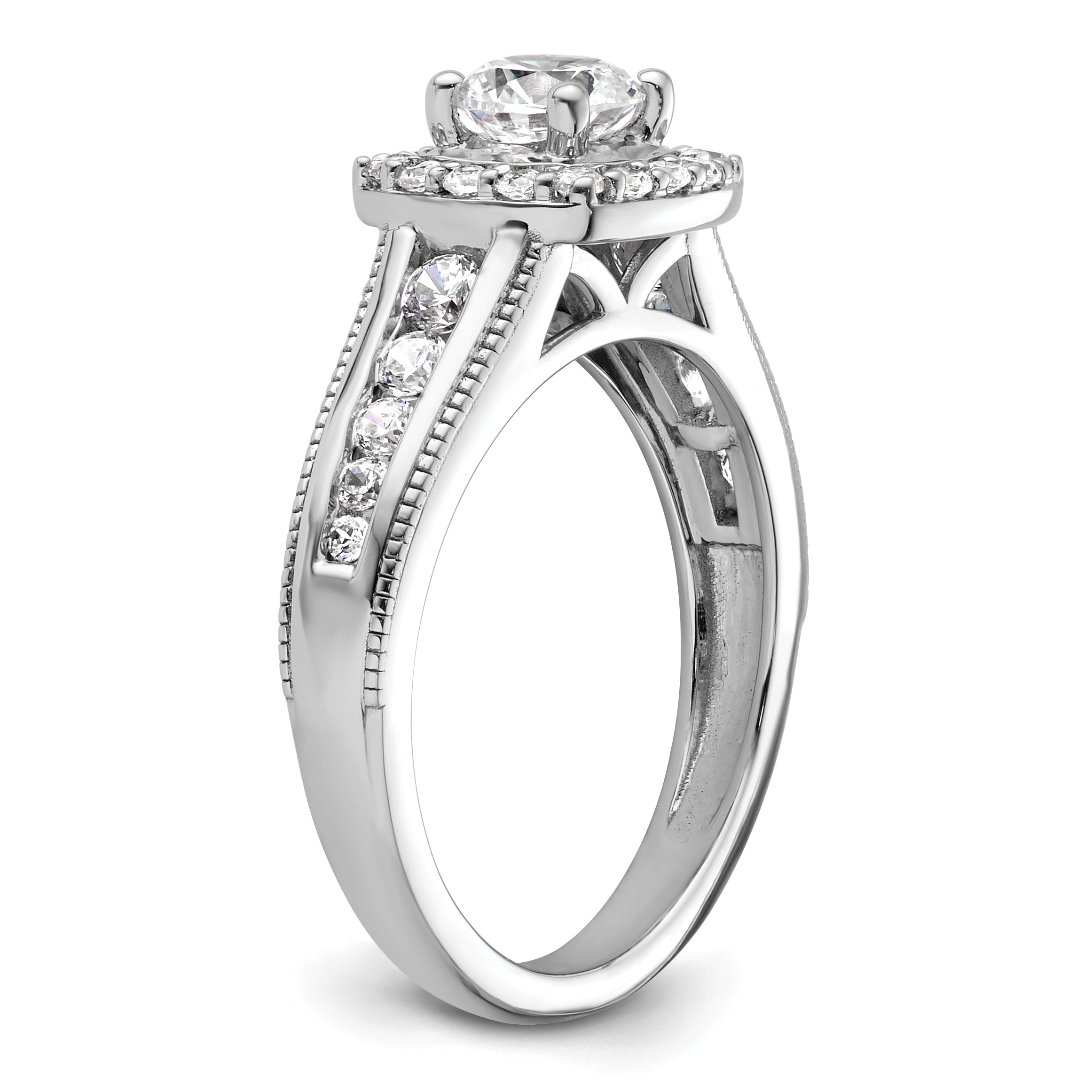 14k White Gold 1 carat Lab Grown Diamond VS/SI+ G+ Round Complete Halo Engagement Ring