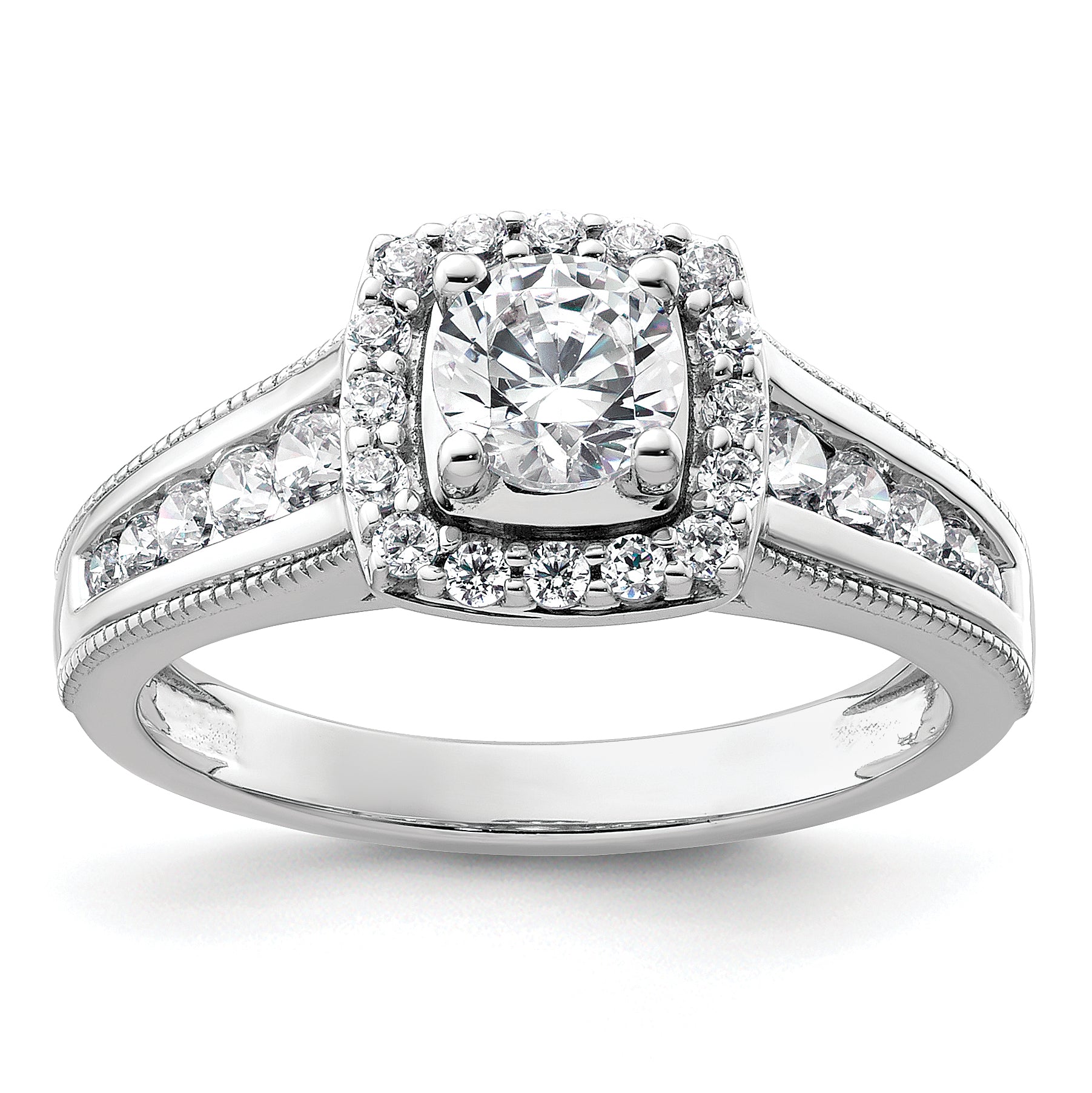 14k White Gold 1 carat Lab Grown Diamond VS/SI+ G+ Round Complete Halo Engagement Ring Main image