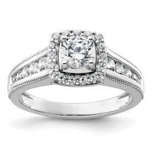 14k White Gold 1 carat Lab Grown Diamond VS/SI+ G+ Round Complete Halo Engagement Ring