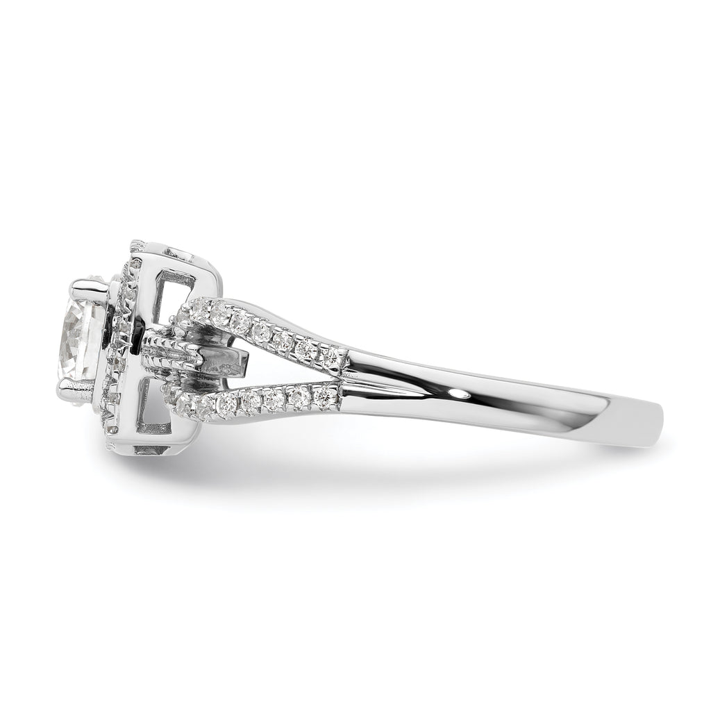 14k White Gold 3/4 carat Lab Grown Diamond VS/SI+ G+ Round Complete Halo Engagement Ring