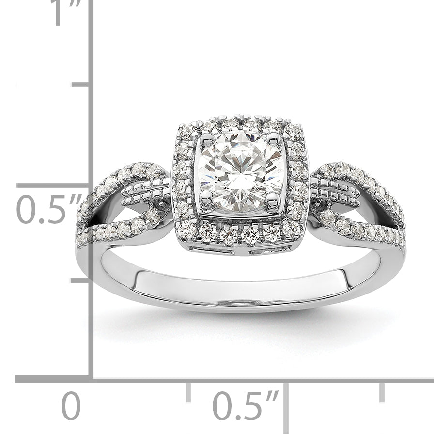14k White Gold 3/4 carat Lab Grown Diamond VS/SI+ G+ Round Complete Halo Engagement Ring