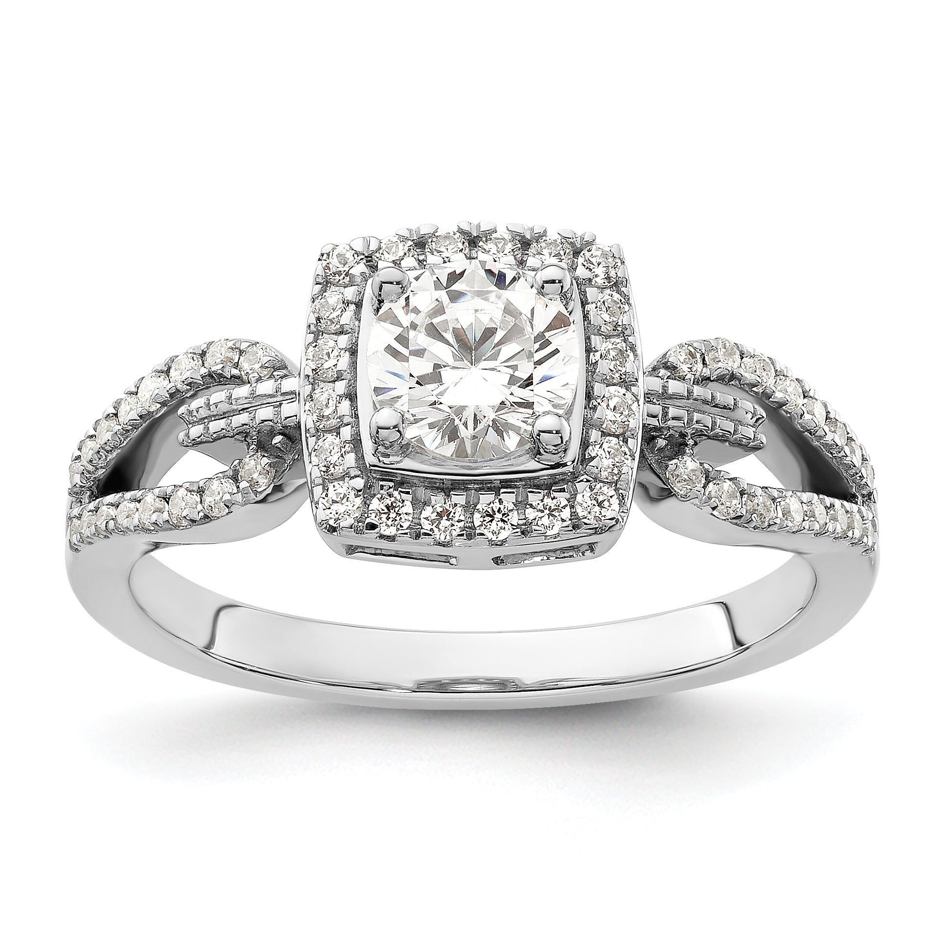 14k White Gold 3/4 carat Lab Grown Diamond VS/SI+ G+ Round Complete Halo Engagement Ring Main image