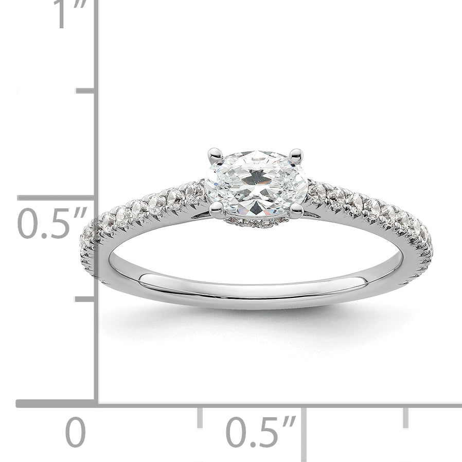 14k White Gold 3/4 carat Lab Grown Diamond VS/SI+ G+ East-West Oval Complete Engagement Ring
