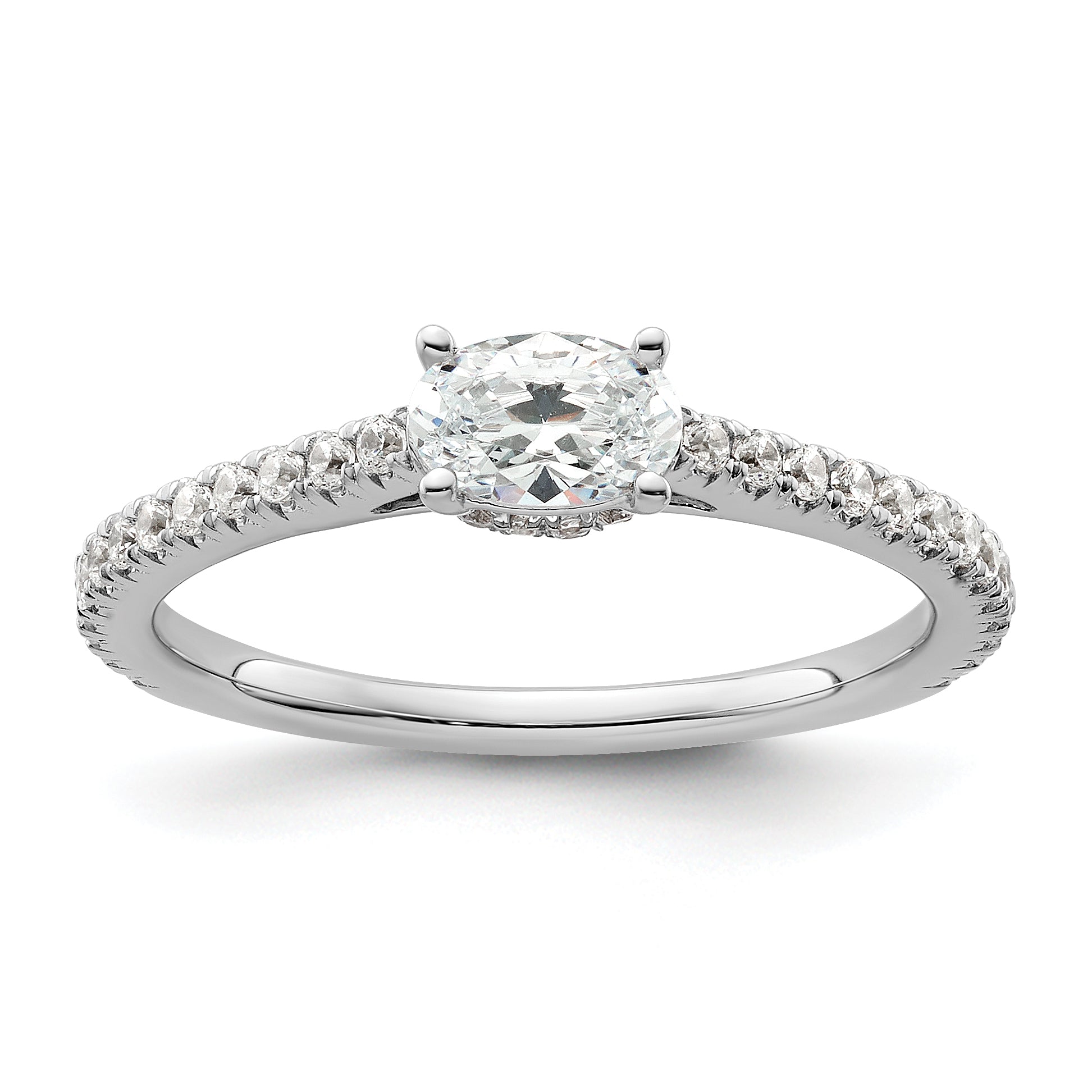 14k White Gold 3/4 carat Lab Grown Diamond VS/SI+ G+ East-West Oval Complete Engagement Ring Main image