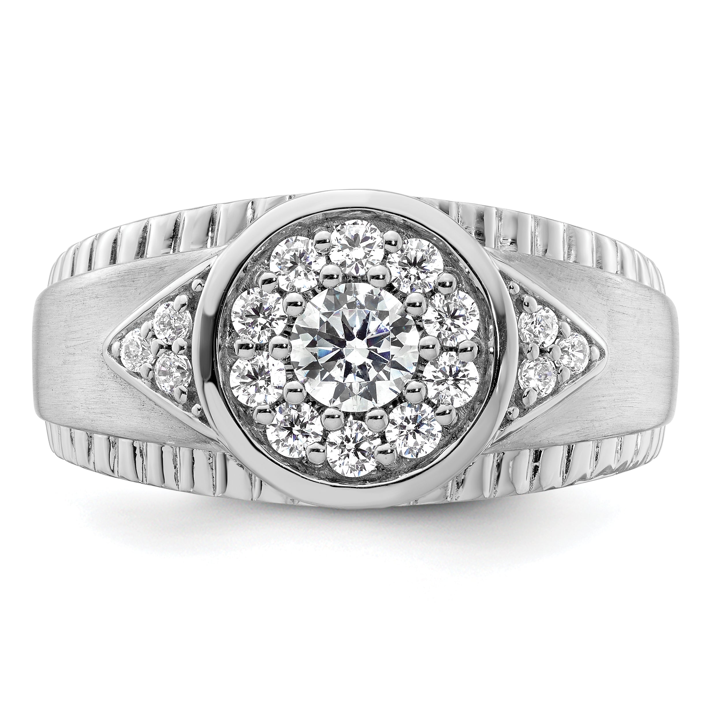 14k White Gold 1 carat Lab Grown Diamond VS/SI+ G+ Complete Men's Cluster Ring