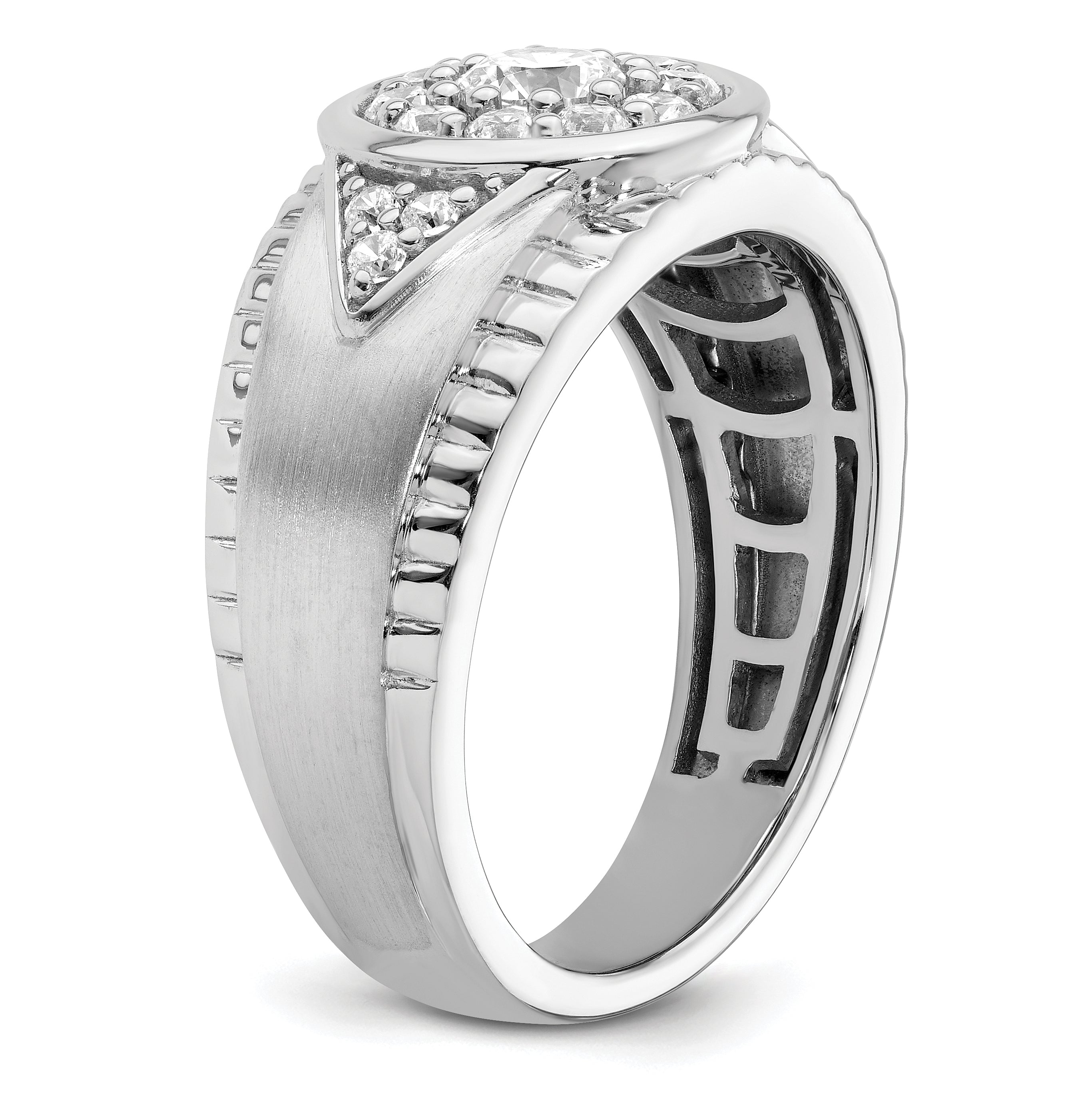 14k White Gold 1 carat Lab Grown Diamond VS/SI+ G+ Complete Men's Cluster Ring