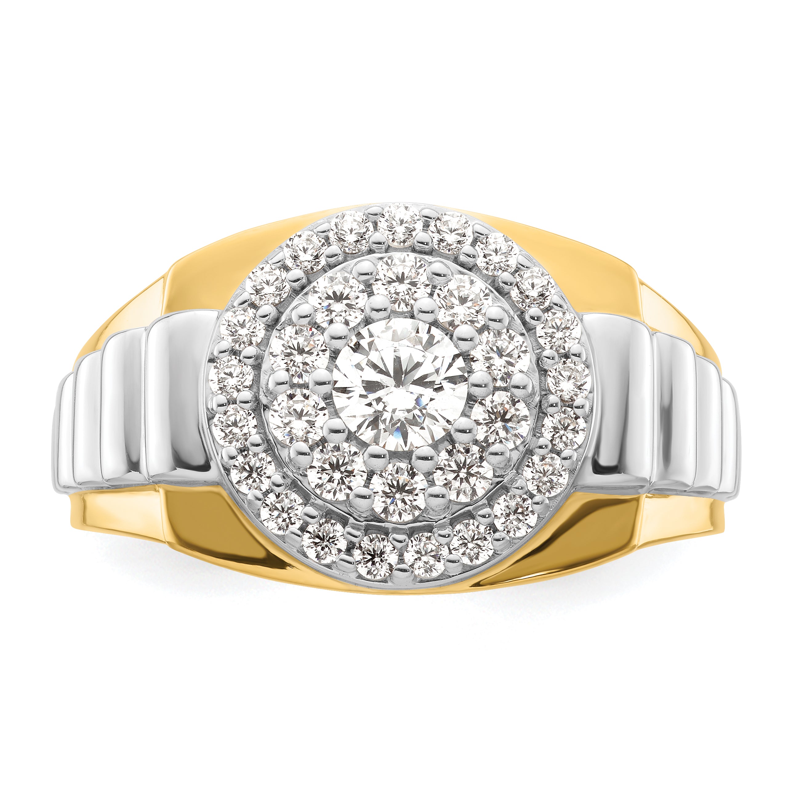 14k Two-Tone 1 1/4 carat Lab Grown Diamond VS/SI+ G+ Complete Cluster Men's Ring