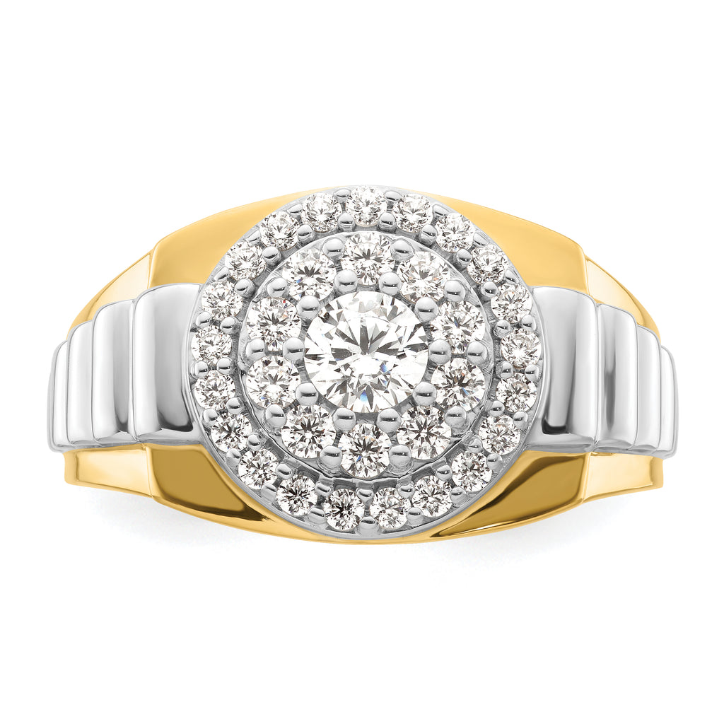 14k Two-Tone 1 1/4 carat Lab Grown Diamond VS/SI+ G+ Complete Cluster Men's Ring