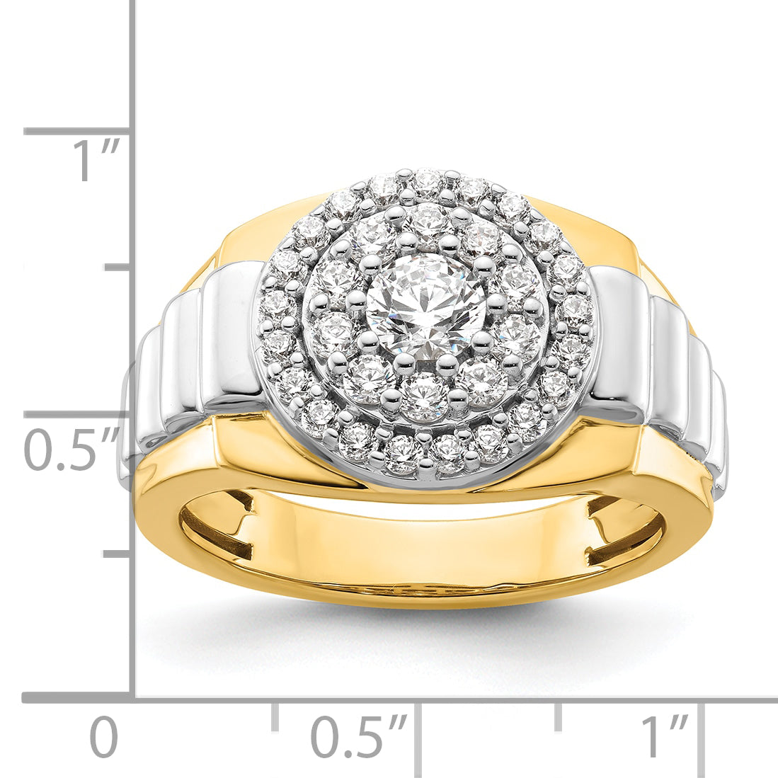 14k Two-Tone 1 1/4 carat Lab Grown Diamond VS/SI+ G+ Complete Cluster Men's Ring