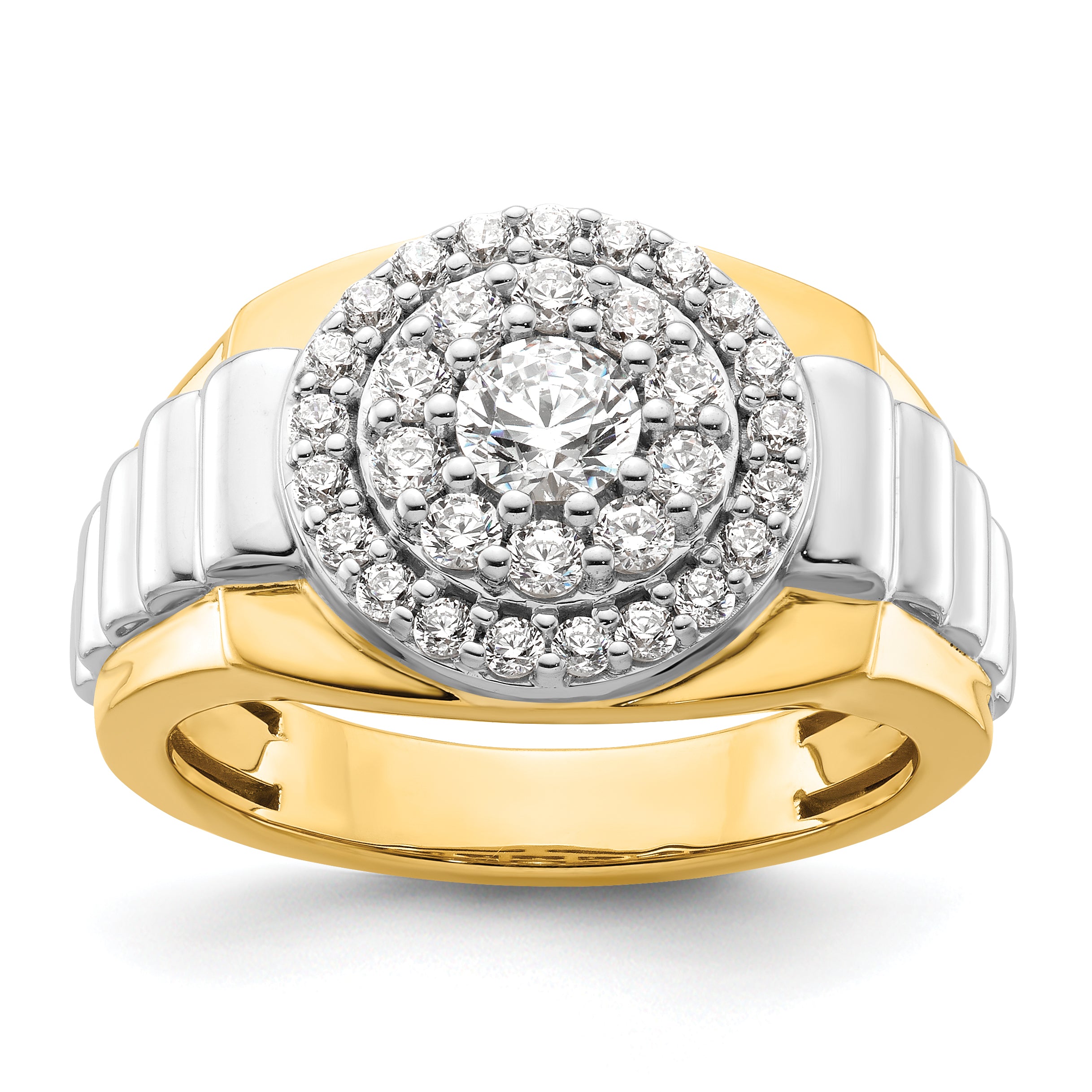 14k Two-Tone 1 1/4 carat Lab Grown Diamond VS/SI+ G+ Complete Cluster Men's Ring Main image