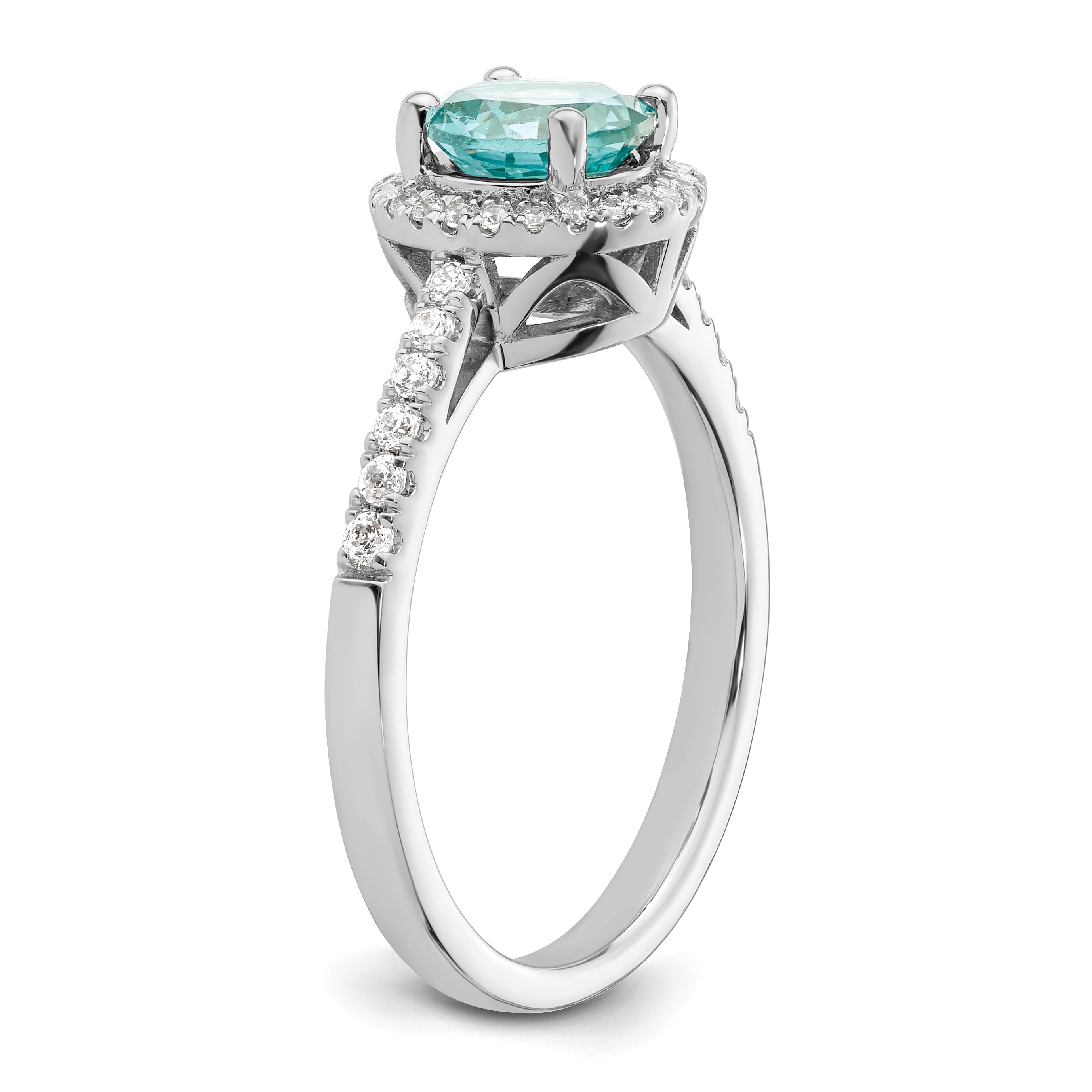 Pure Serenity 14k White Gold 1/5 carat Lab Grown Diamond VS/SI+ G+ and Lab Created Paraiba Ring