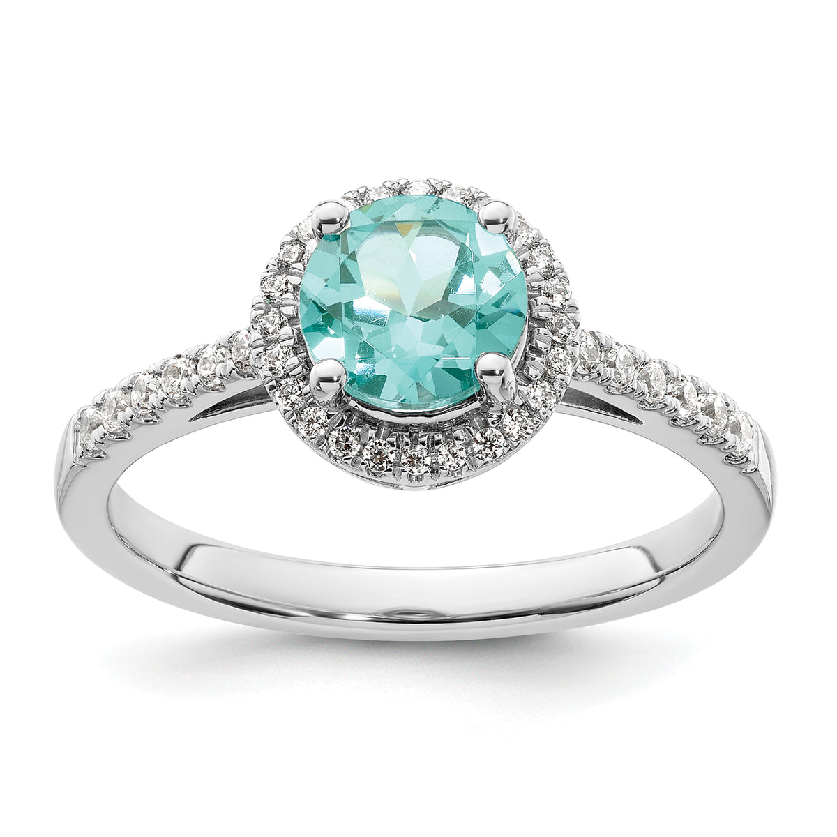 Pure Serenity 14k White Gold 1/5 carat Lab Grown Diamond VS/SI+ G+ and Lab Created Paraiba Ring