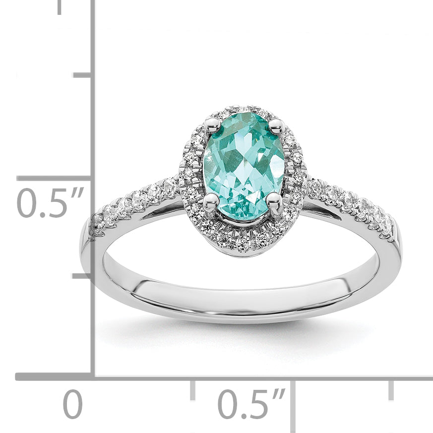 Pure Serenity 14k White Gold 1/5 carat Lab Grown Diamond VS/SI+ G+ and Lab Created Paraiba Ring