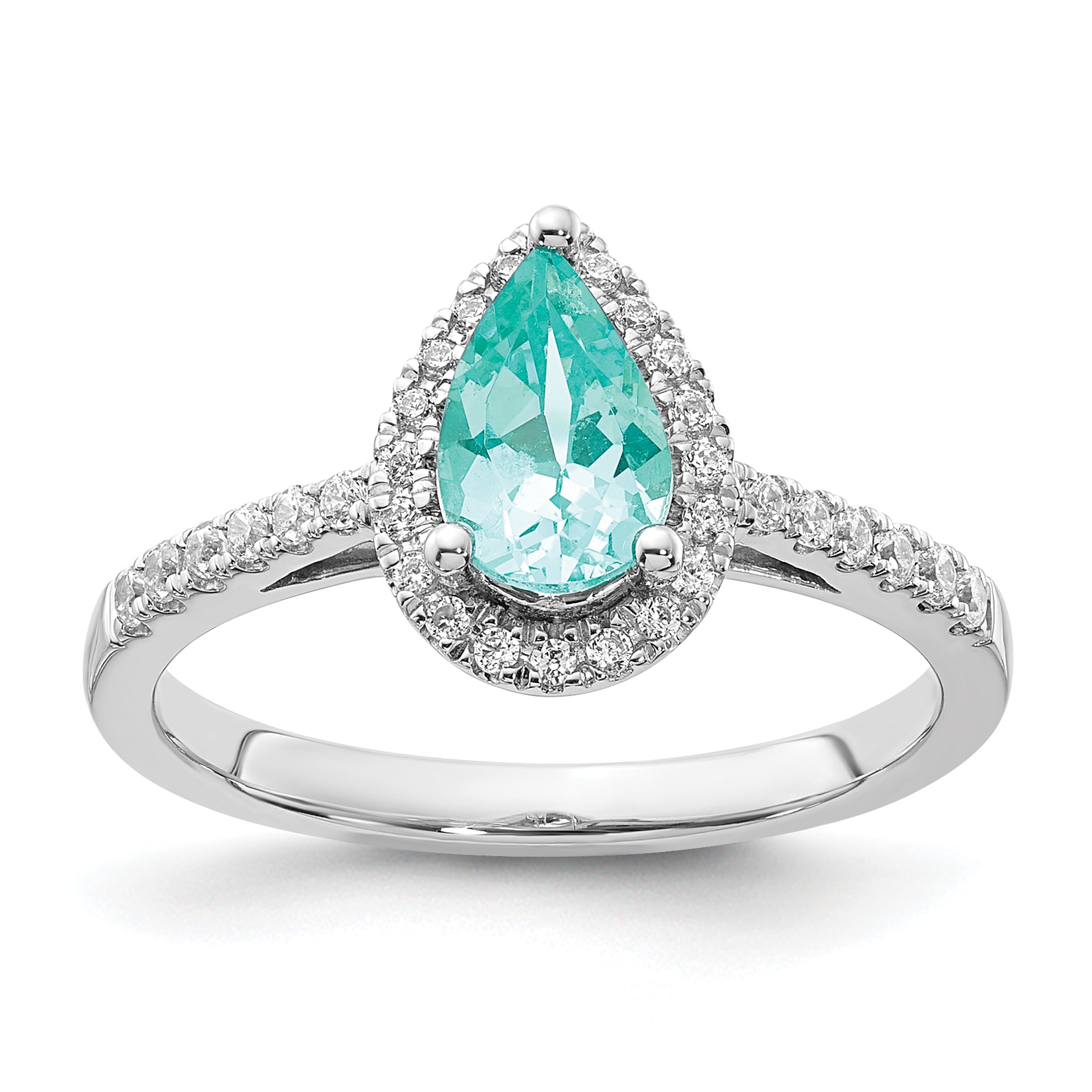 Pure Serenity 14k White Gold 1/4 carat Lab Grown Diamond VS/SI+ G+ and Pear Lab Created Paraiba Ring Main image
