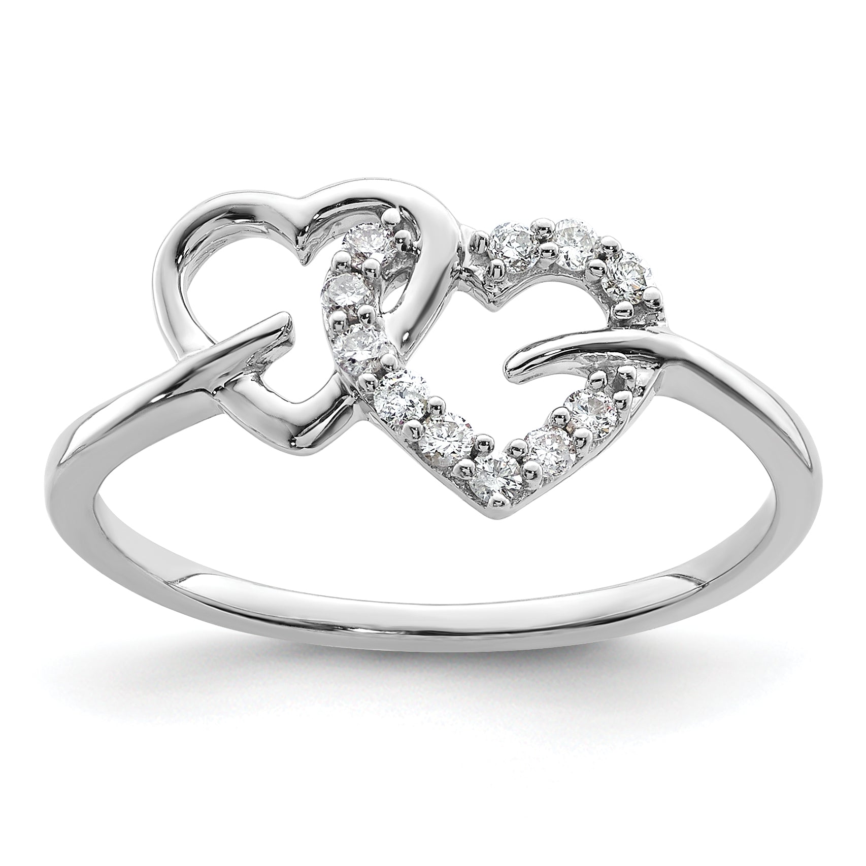 14k White Gold 1/8 carat Lab Grown Diamond VS/SI+ G+ Complete Double Heart Ring Main image