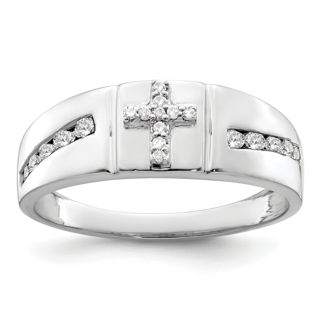 14k White Gold 1/4 carat Lab Grown Diamond VS/SI+ G+ Complete Cross Men's Band