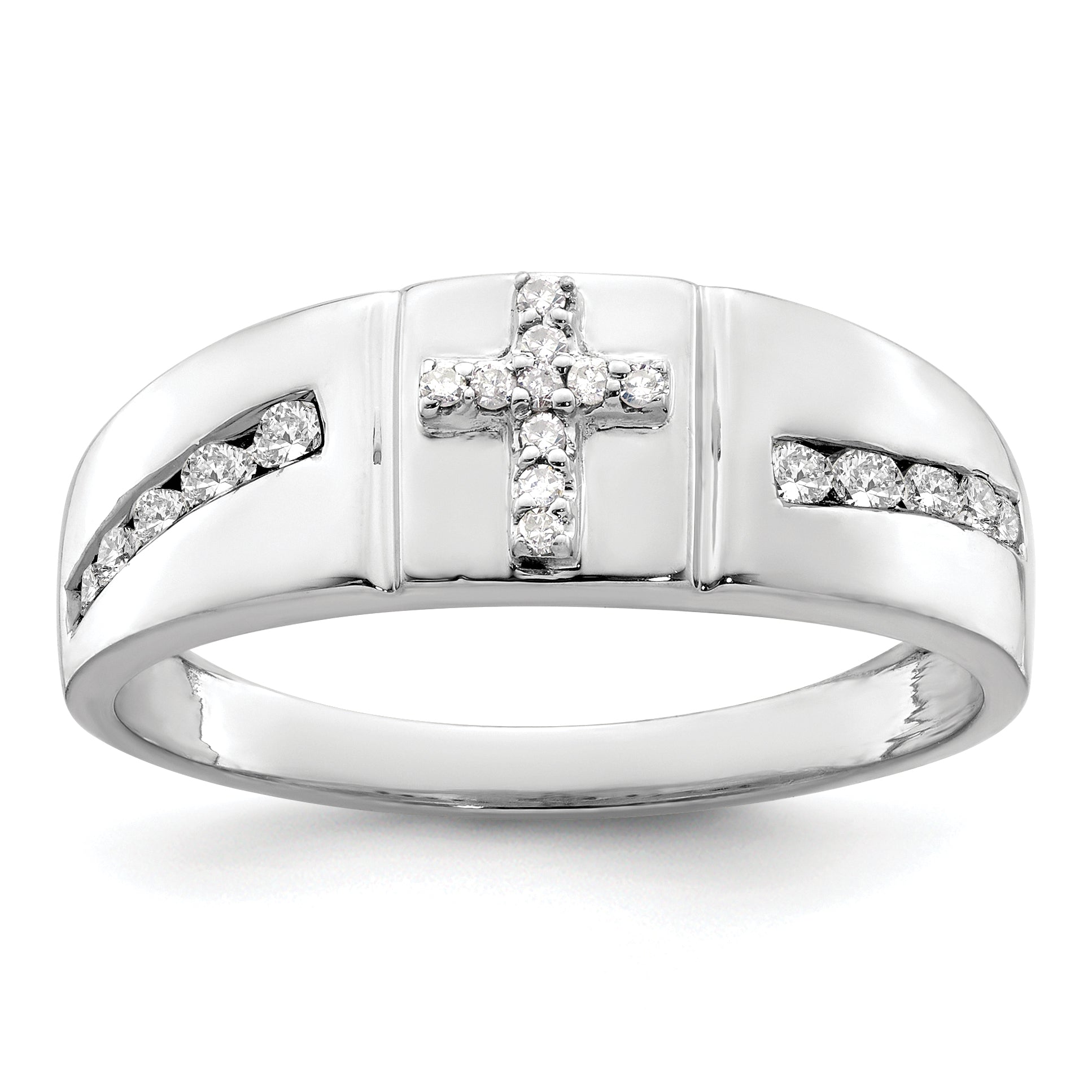 14k White Gold 1/4 carat Lab Grown Diamond VS/SI+ G+ Complete Cross Men's Band