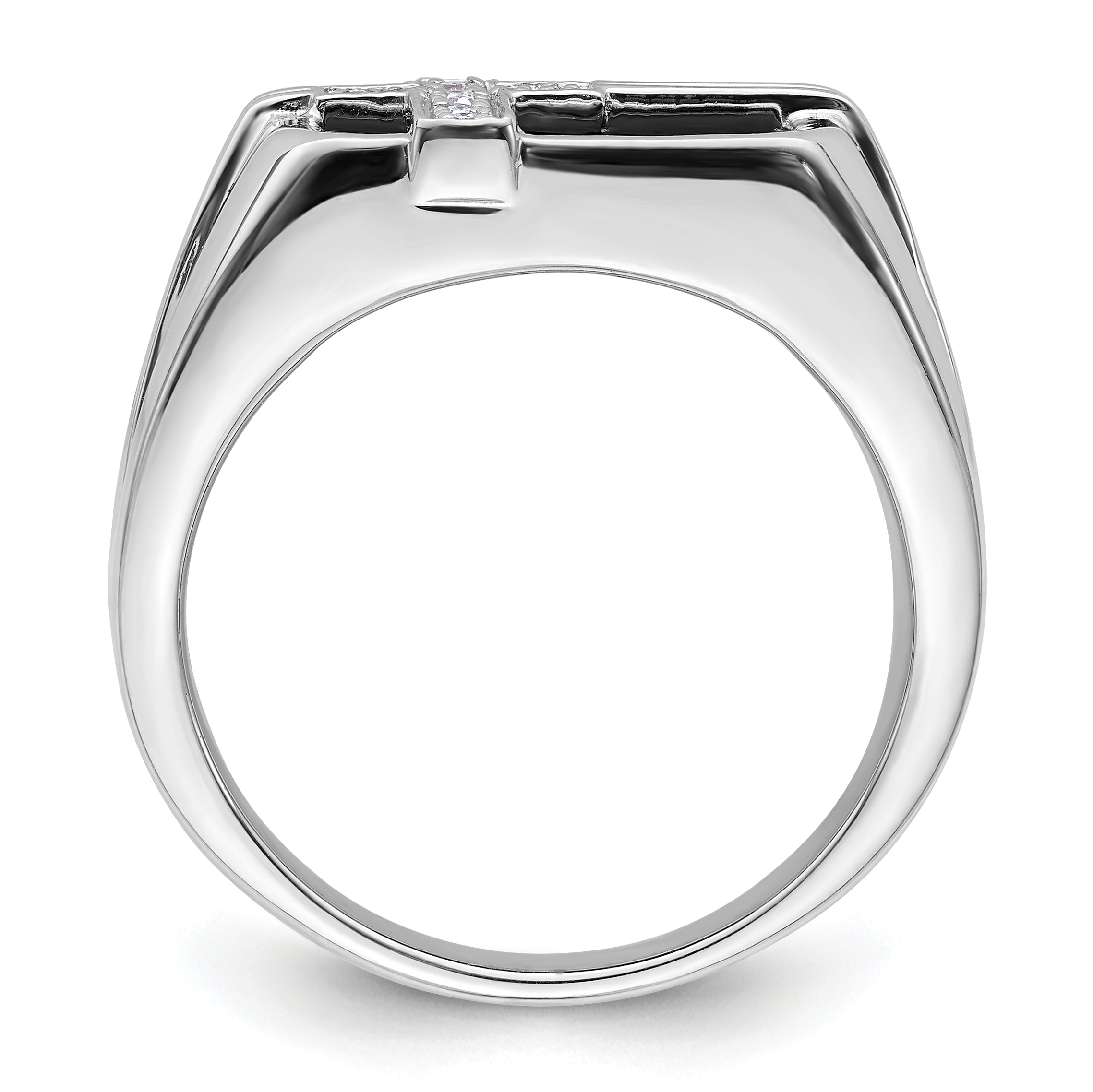 14k White Gold 1/20 carat Lab Grown Diamond VS/SI+ G+ and Onyx Cross Men's Ring Secondary image