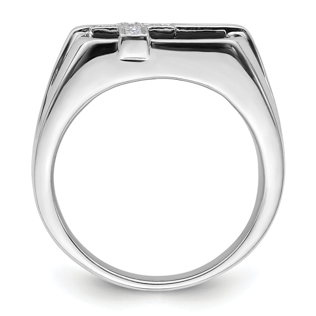 14k White Gold 1/20 carat Lab Grown Diamond VS/SI+ G+ and Onyx Cross Men's Ring