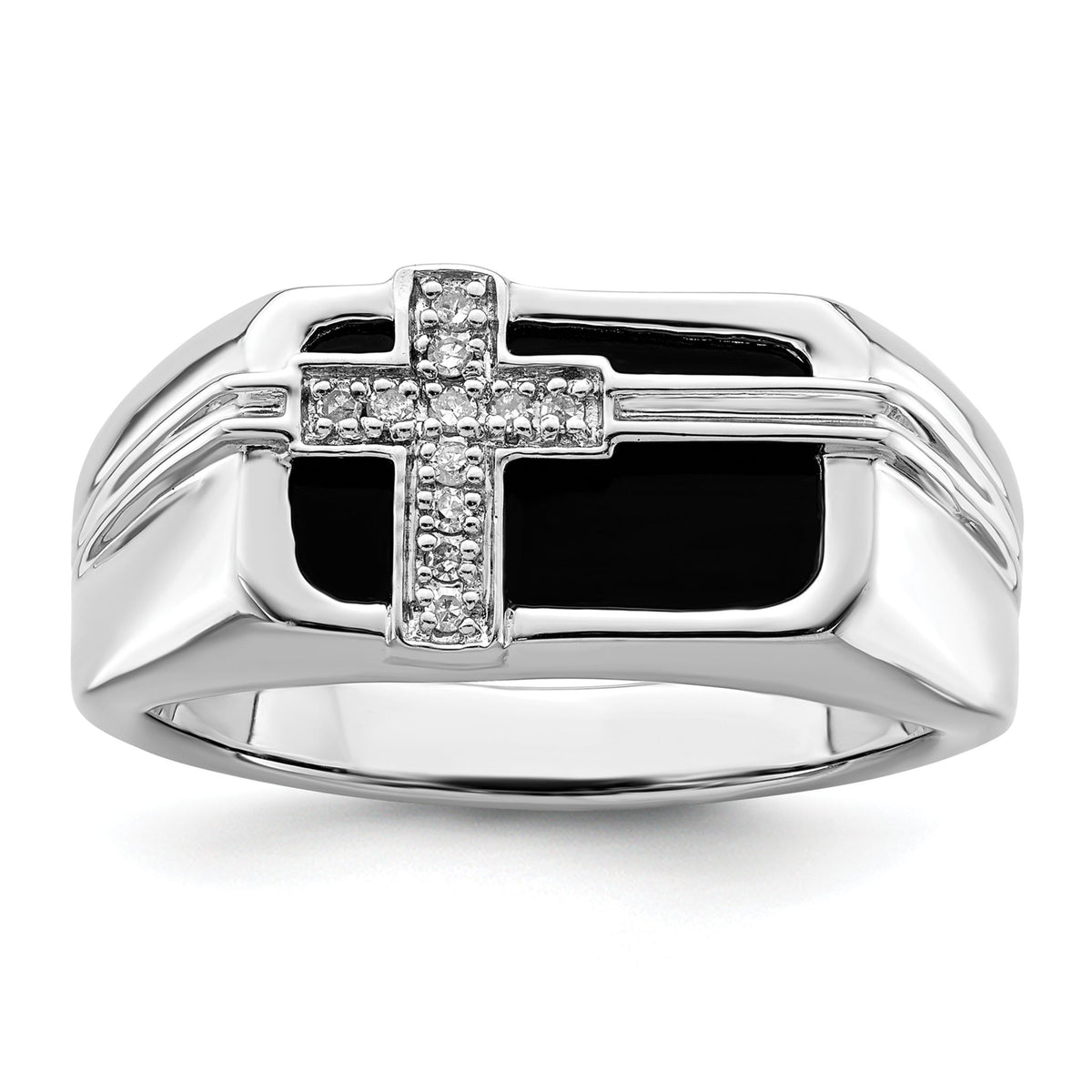 Men's Lab-Grown Diamond & Onyx Ring in 14K White Gold (1/20 ct. tw.), Size 10 - Sophia Jewelers Main image