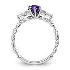 14K White Gold Polished Diamond and Amethyst Twisted Ring