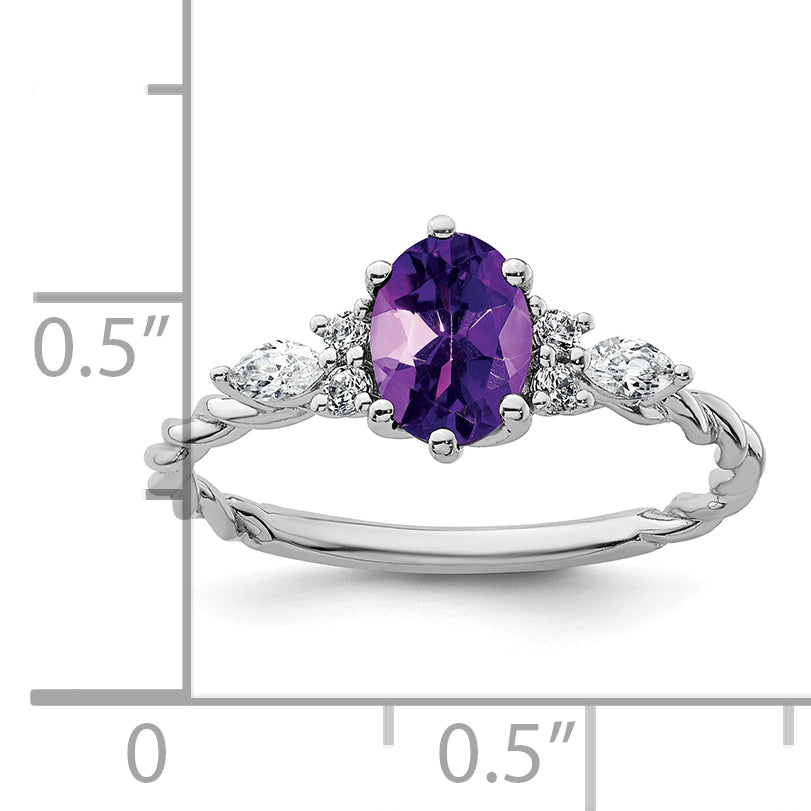 14K White Gold Polished Diamond and Amethyst Twisted Ring