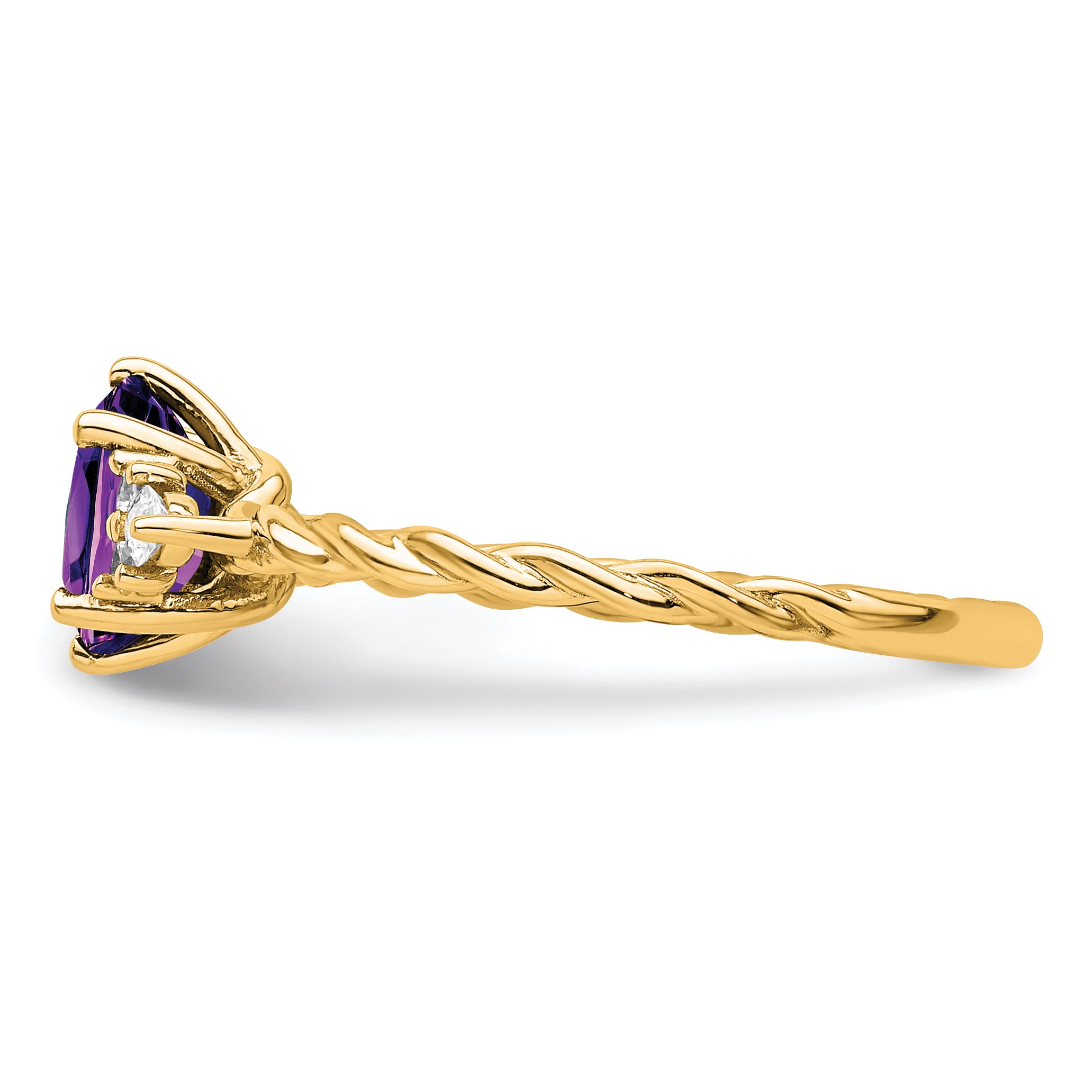 14K Polished Diamond and Amethyst Twisted Ring