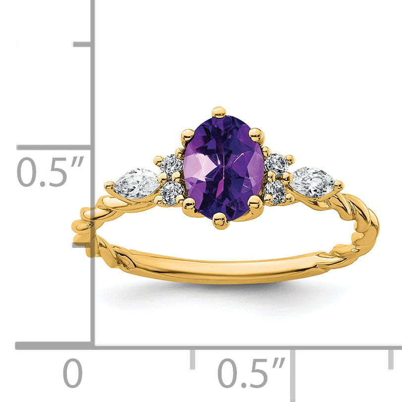 14K Polished Diamond and Amethyst Twisted Ring